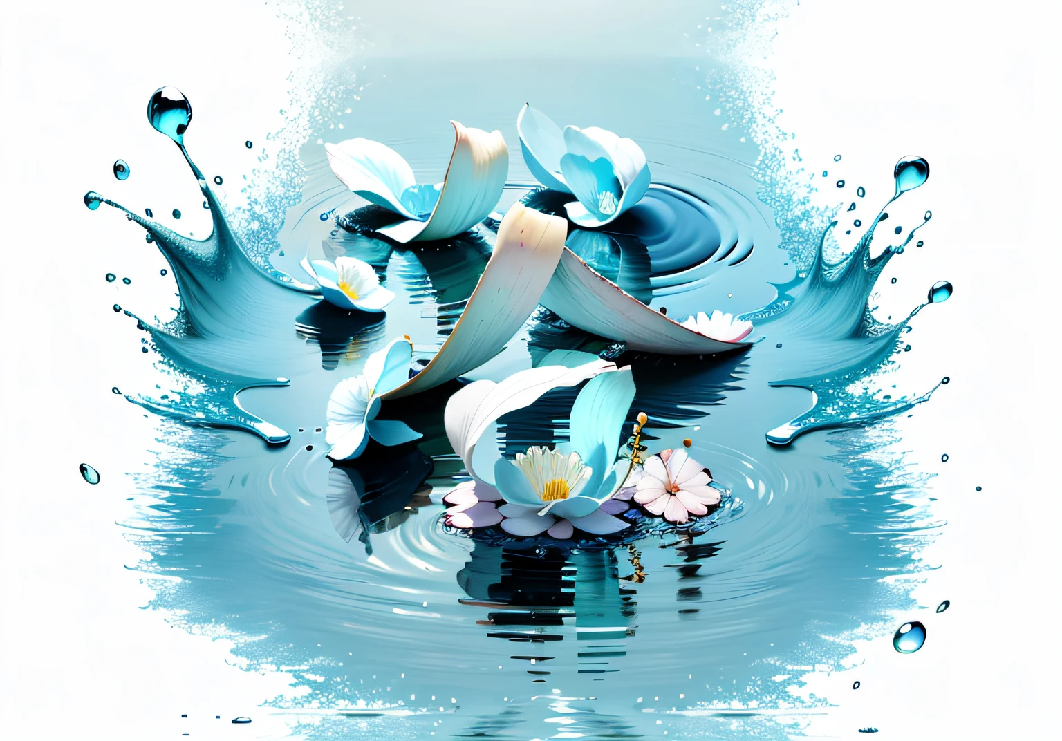 Splattering water,Magnolia flowers,cleanness,Highest image quality,Light blue background,Pale color background