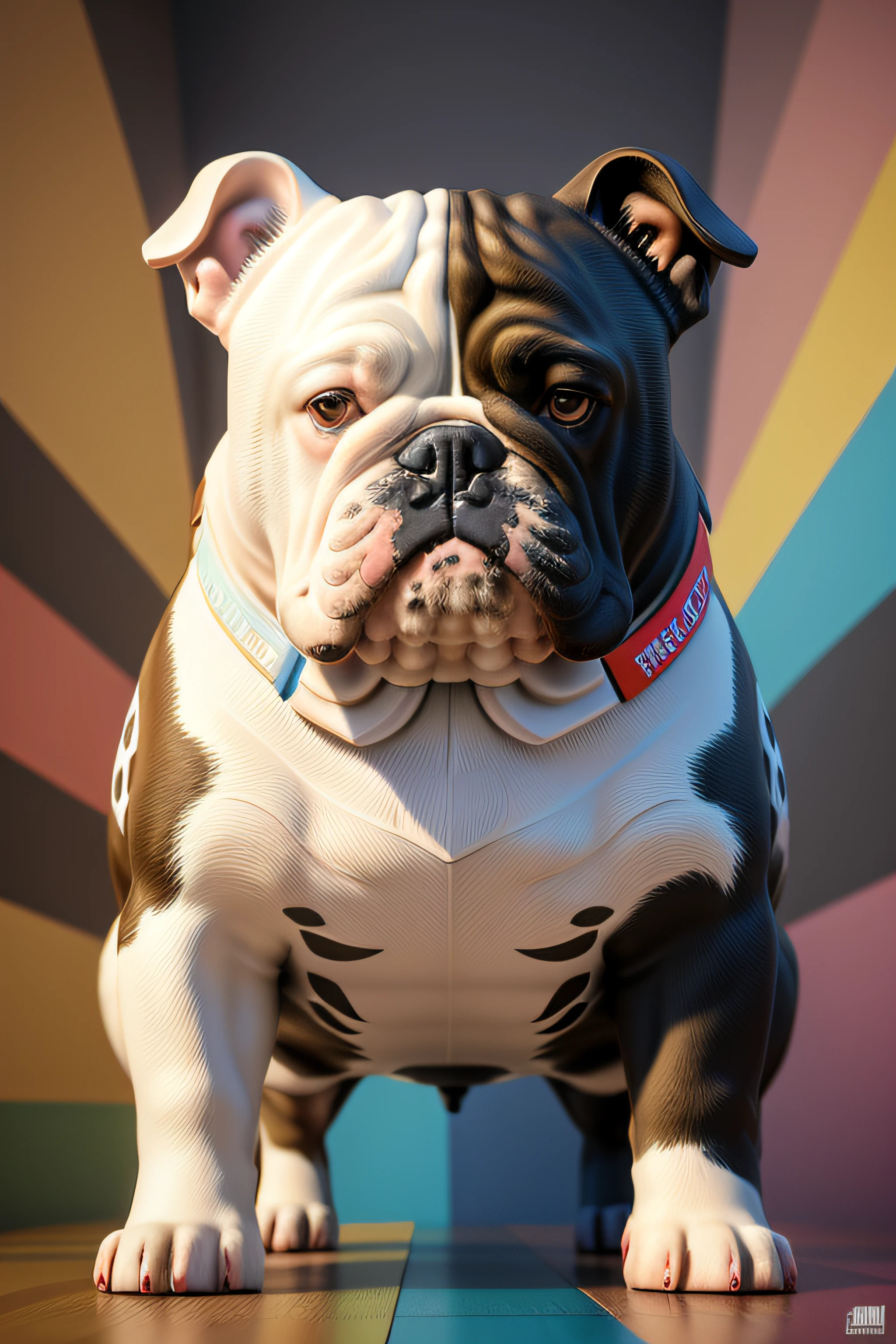 there is a statue of a bulldog dog on a table, pouty look :: octane render, portrait of ultra realistic, beeple |, alexey egorov, hyper realistic style, hyper real highly detailed, hyper realistic detailed render, hyper detailed photorealistic, ultra realistic picture, cel shaded pbr, beeple!!, colored zbrush render