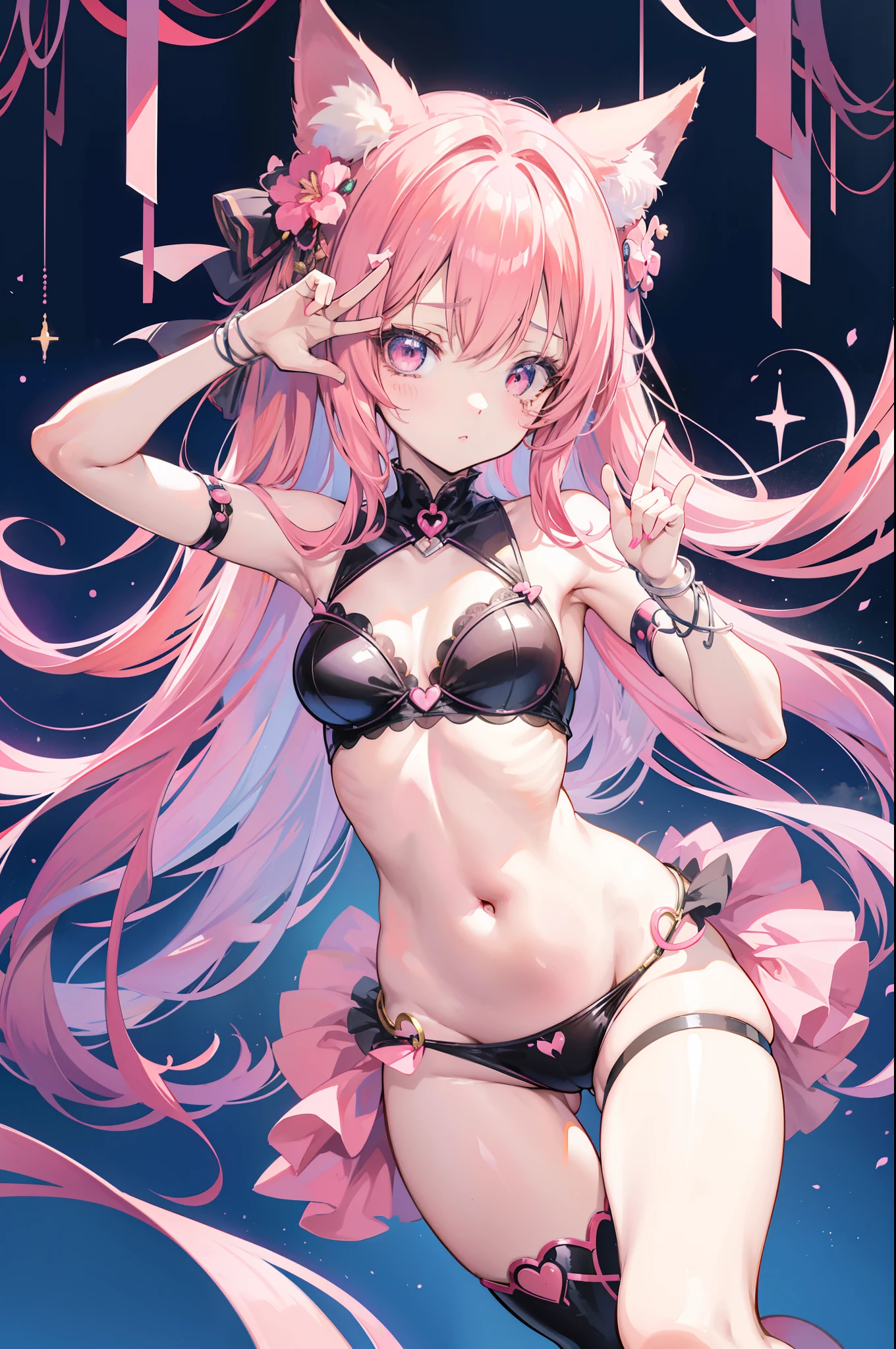 Anime girl posing  with cat ears and pink costume, seductive anime girls, Anime goddess, beautiful and seductive anime woman, small curvaceous loli, Biomechanical OPPAI, beautiful alluring anime teen, ahegao, yoshitakka amano karol bak, Best Rated on pixiv, pixiv 3dcg, Extremely detailed Artgerm