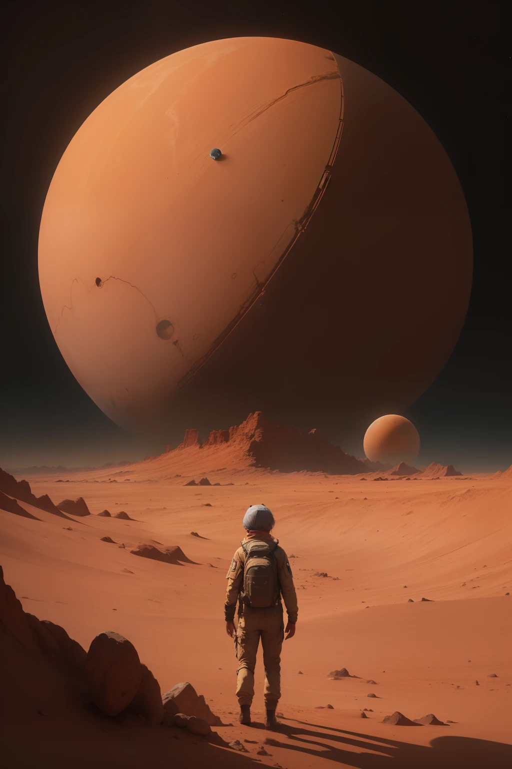 "A lost boy on Mars", back side, cinematic, "planets around":0.6