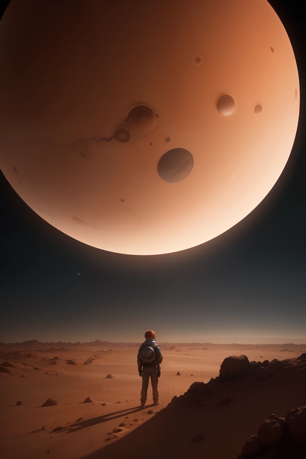 "A lost boy on Mars", back side, cinematic, "planets around":0.6