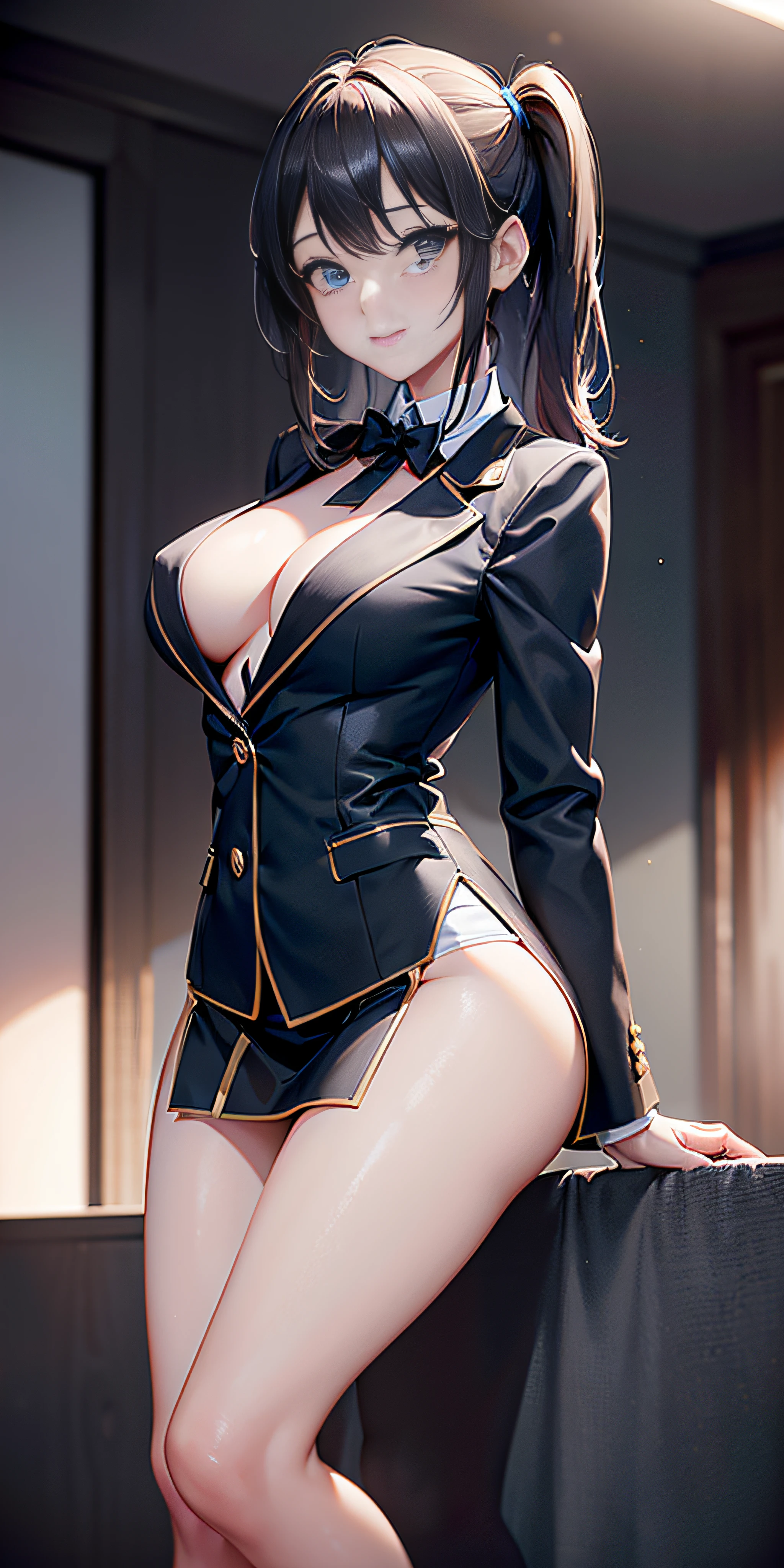 Vista aleatoria, plano de cuerpo entero, anime, estilo anime de mujer realista, (Blue-eyed Hungarian), 18 years old girl, ((blazer gris, cinta, minifalda plegada color azul marino, calcetines)), aula de Universitaria, hermoso detalle en los ojos, (eye size: 3/4) luz en la cara, (((detalles intrincados))), ((foto de cuerpo completo: 1.2)), luz especialmente fuerte, (ojos superiores, sonrisa sonriente: 1.2), piel brillante, (((color de cabello aleatorio))), (muslos gruesos), ulzzang-6500-v1.1: 0.2, bashful, (Flash: 1.2), NSFW , (hinchado), ((postura seductora: 1.2, atractivo: 1.2)), (inactivo), (sentada en un escritorio: 1.2)), ((good anatomy: 1.2)), aula brillante y refrescante, Cute and symmetrical face, Natural side lighting, 8k, Fotos RAW, calidad superior, obras maestras, High Definition RAW color photos professional close-up photos, (realista, fotorrealismo: 1.37), (highest qualityr), (alto contraste luz sombras), (mejores ilustraciones), (erotic, sexy, ultra-high-resolution, 8K HD Unified CG Wallpapers, Physical representation, movie lighting), Canon EOS R50 camera with 50mm lens
