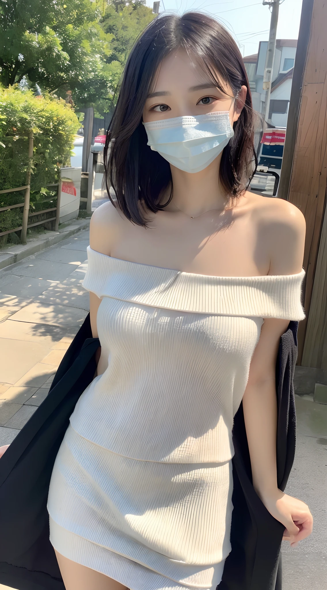((top-quality、8k、masterpiece:1.3))、1girl in、full bodyesbian、Slim Faces、Pretty women、(Dark brown short-cut hair)、sexy dress:1.1、hyperdetailed face、A detailed eye、二重まぶた、blured background、Slim Faces、城市、takeout、a street、Highly detailed facial and skin texture、A detailed eye、二重まぶた、a smile:1.5、、a white bikini、(huge tit:1.3)、black feathers on the back、cosmic background、One-eyed wink、turned around、Satomi Ishihara、