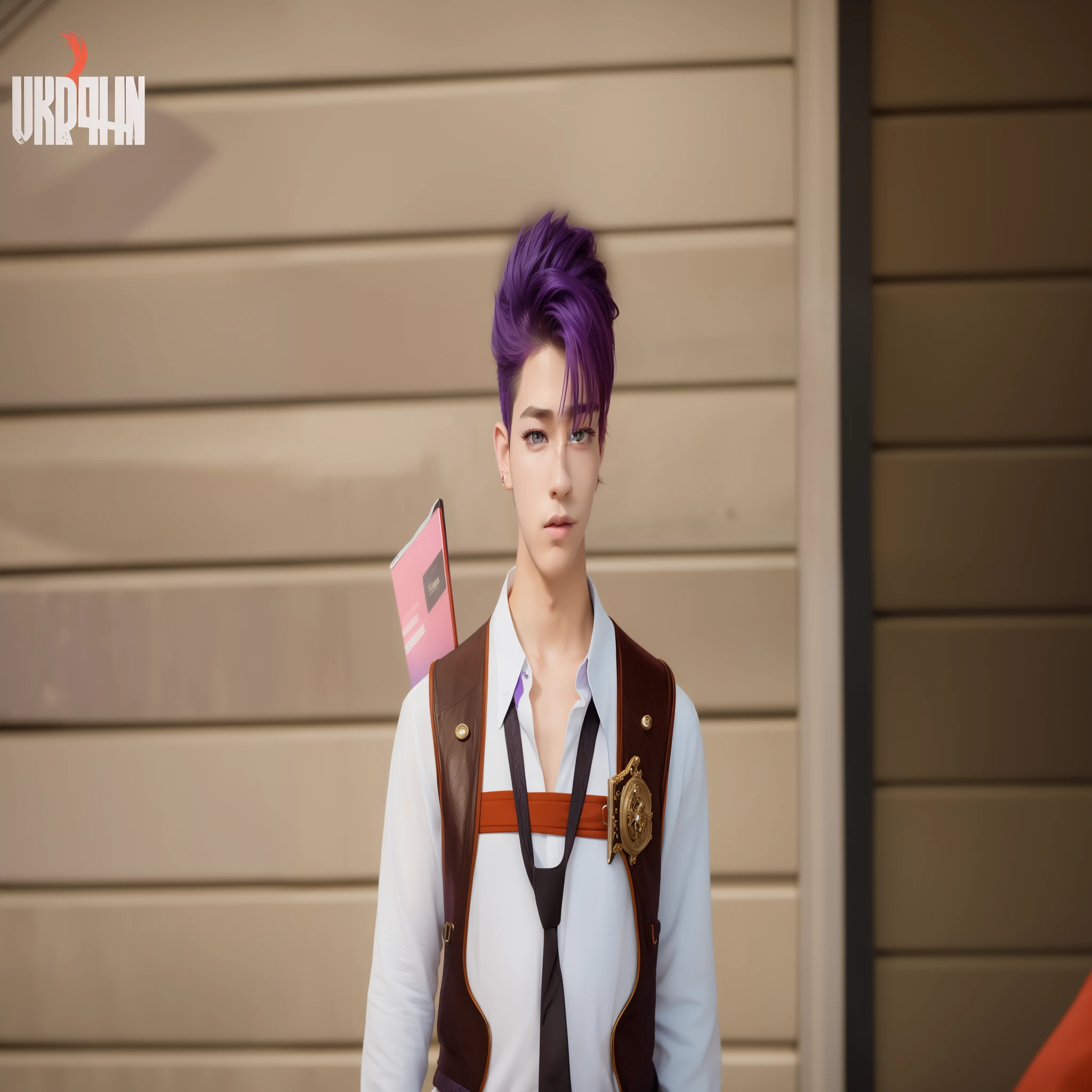 1boy, purple hair, red eyes, handsome boy, realistic, ultra hd, 4k.