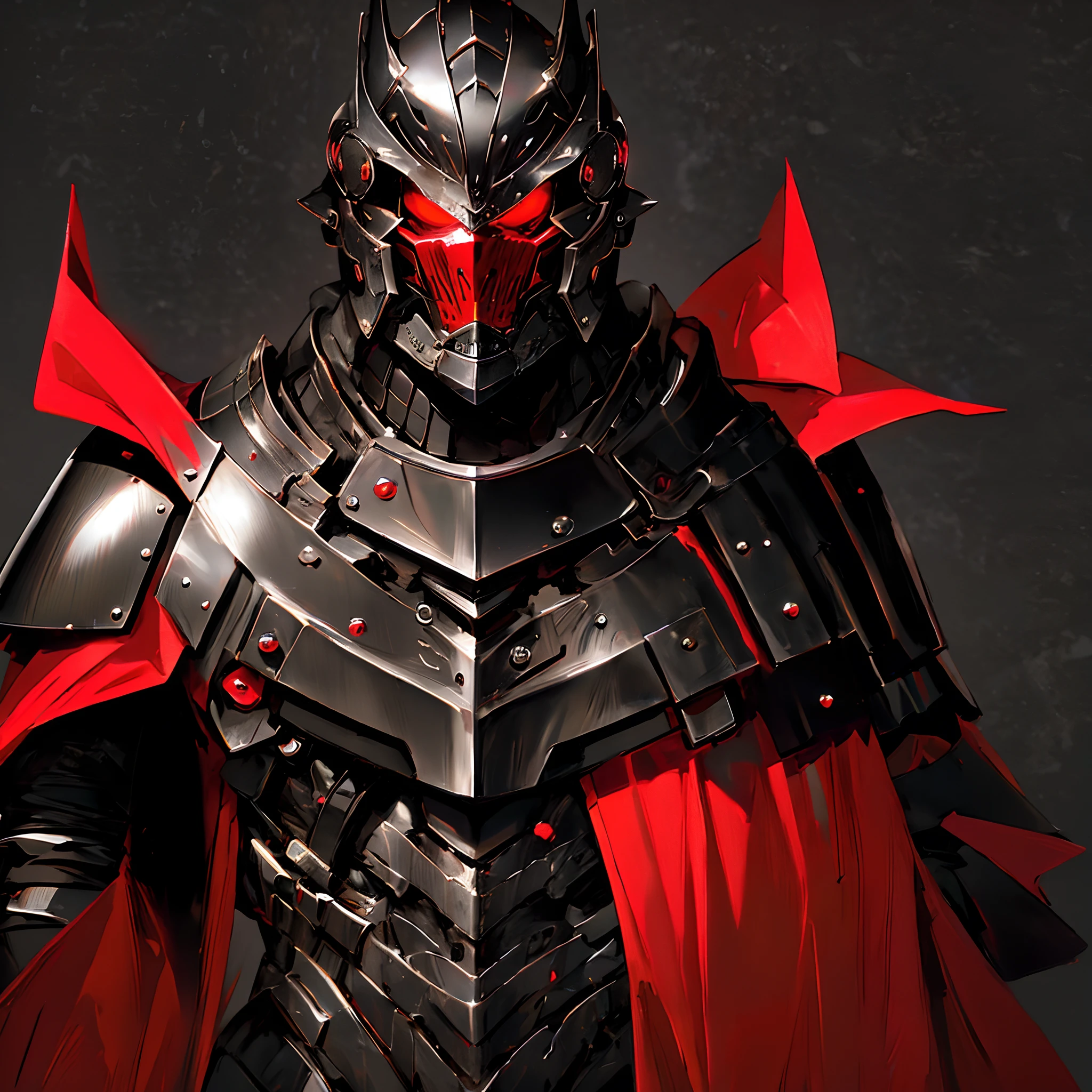 (8k wallpaper:1.2),(Ultra-high resolution:1.2),(masterpiece:1.1),wallpaper,High quality,masterpiece,(High detail),1boy, wearing jet black armour, red torn cape, wearing knight helmet, badass, absolutely stunning art, extremely detailed,