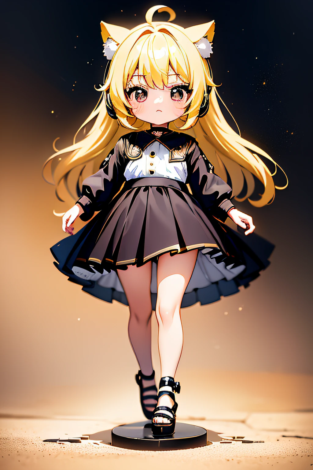 ((Best Quality)), ((masutepiece)),1 girl, animemanga girl,Q Version Characters,Infant body type,Head and body are the same size、Very short in height,black colored hair,a black skirt,fierce look