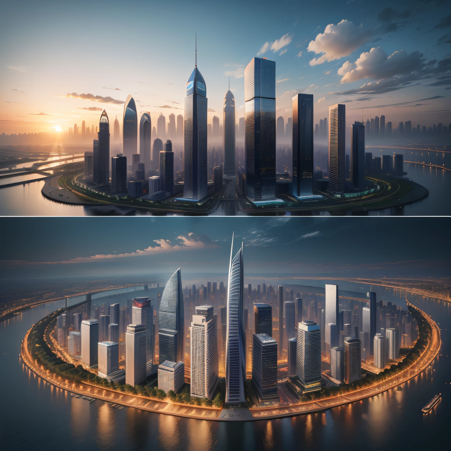 The skyline of Changsha,urban skyline,Buildings,Perspective perspective,Large wide angle,High-quality graphics,City silhouette,Multi-layered before and after