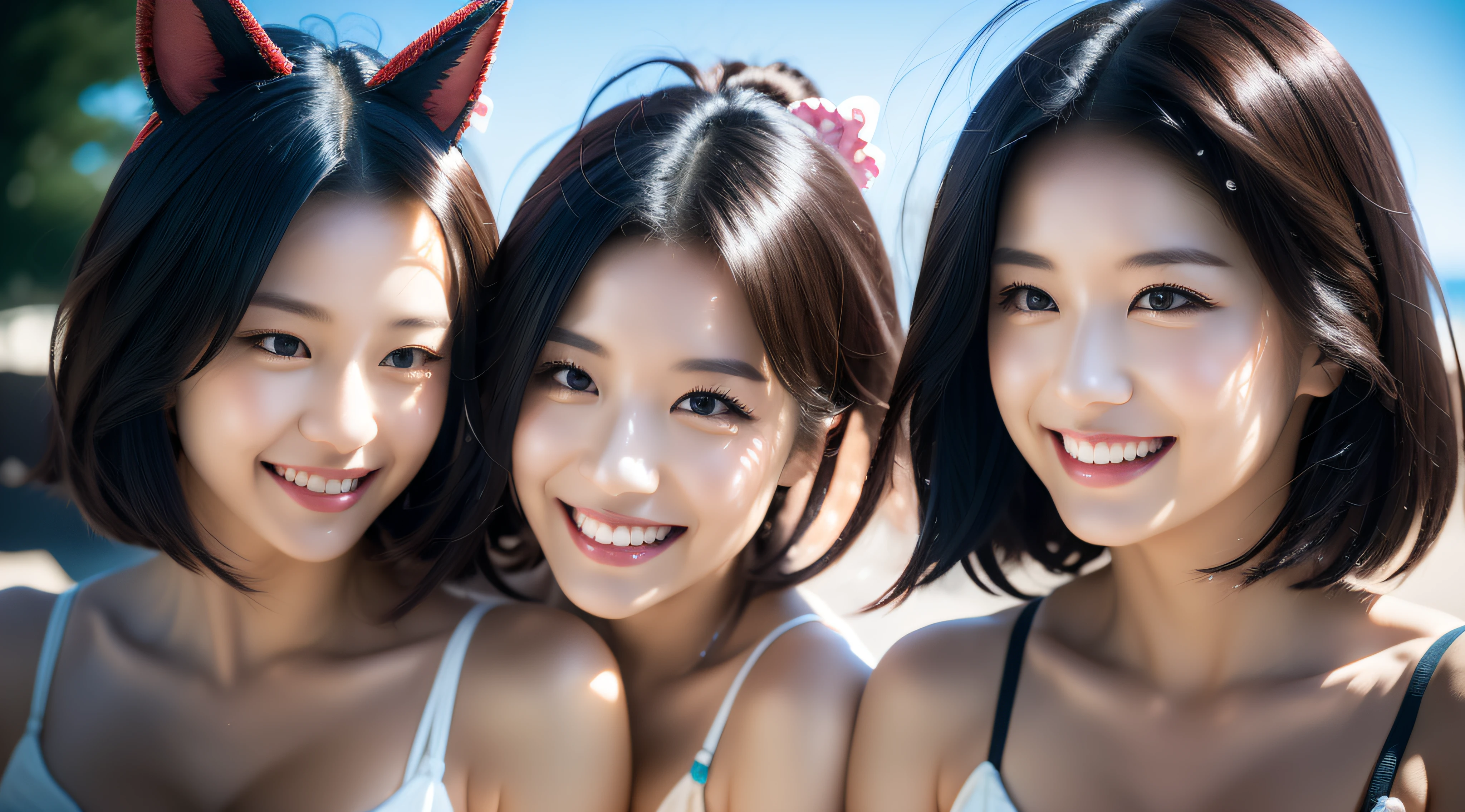 black hair,  wince, longeyelashes, solid circle eyes, fake animal ears, light smile, ear blush, fang, Surrealism, drop shadow, anaglyph, stereogram, tachi-e, pov, atmospheric perspective, 8k, super detail, ccurate, best quality,Neptune's rings、kosmos