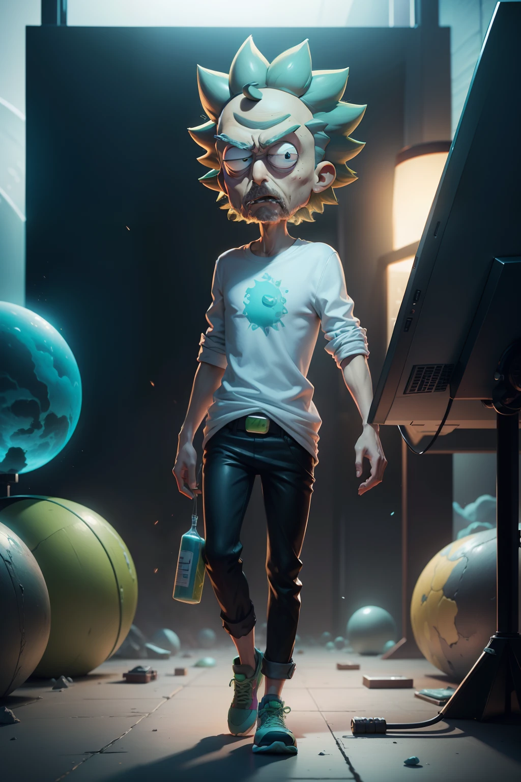 Rick Rick Rick Rick, Rick and Morty style, Rick's style & Morty, Rick from the movie "Rick and Morty", Cartoon render Keyshot, Render Show-boom, trending on polycount, From the movie "Rick and Morty", Morty from the movie "Rick and Morty", arnold maya render, in the art style "Rick and Morty"