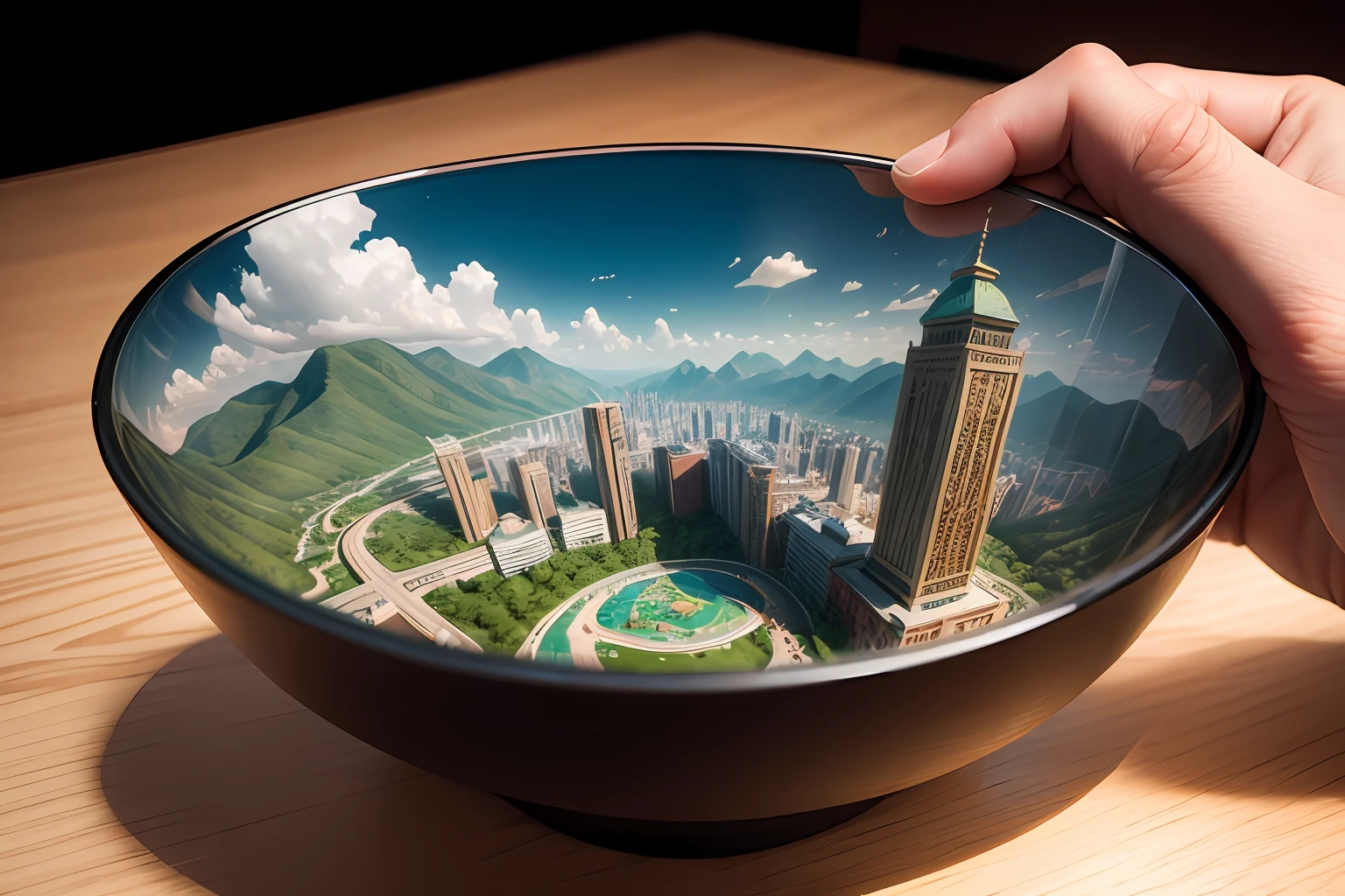 mini\(ttp\), (8k, RAW photo, best quality, master:1.2), china city, isometric, miniature, landscape, glass bowl,