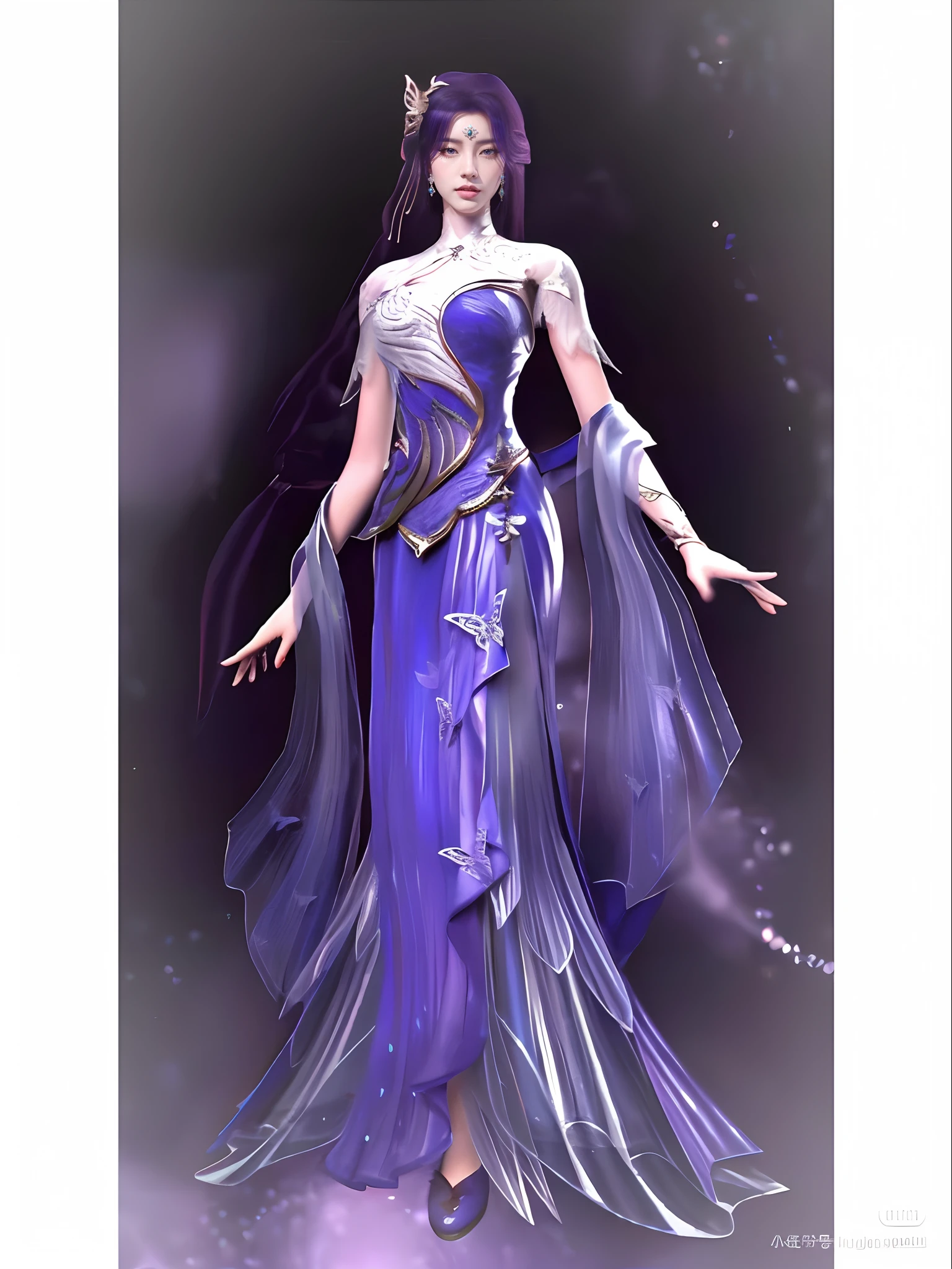 Image of Alaferd of a woman wearing a crown in a purple dress, full-body xianxia, beautiful and elegant elf queen, flowing magical robe, a beautiful fantasy empress, ((a beautiful fantasy empress)), Beautiful celestial mage, wearing fantasy formal clothing, fantasy long intricate gown, a stunning young ethereal figure, Inspired by Lan Ying, 3 D rendering character art 8 K