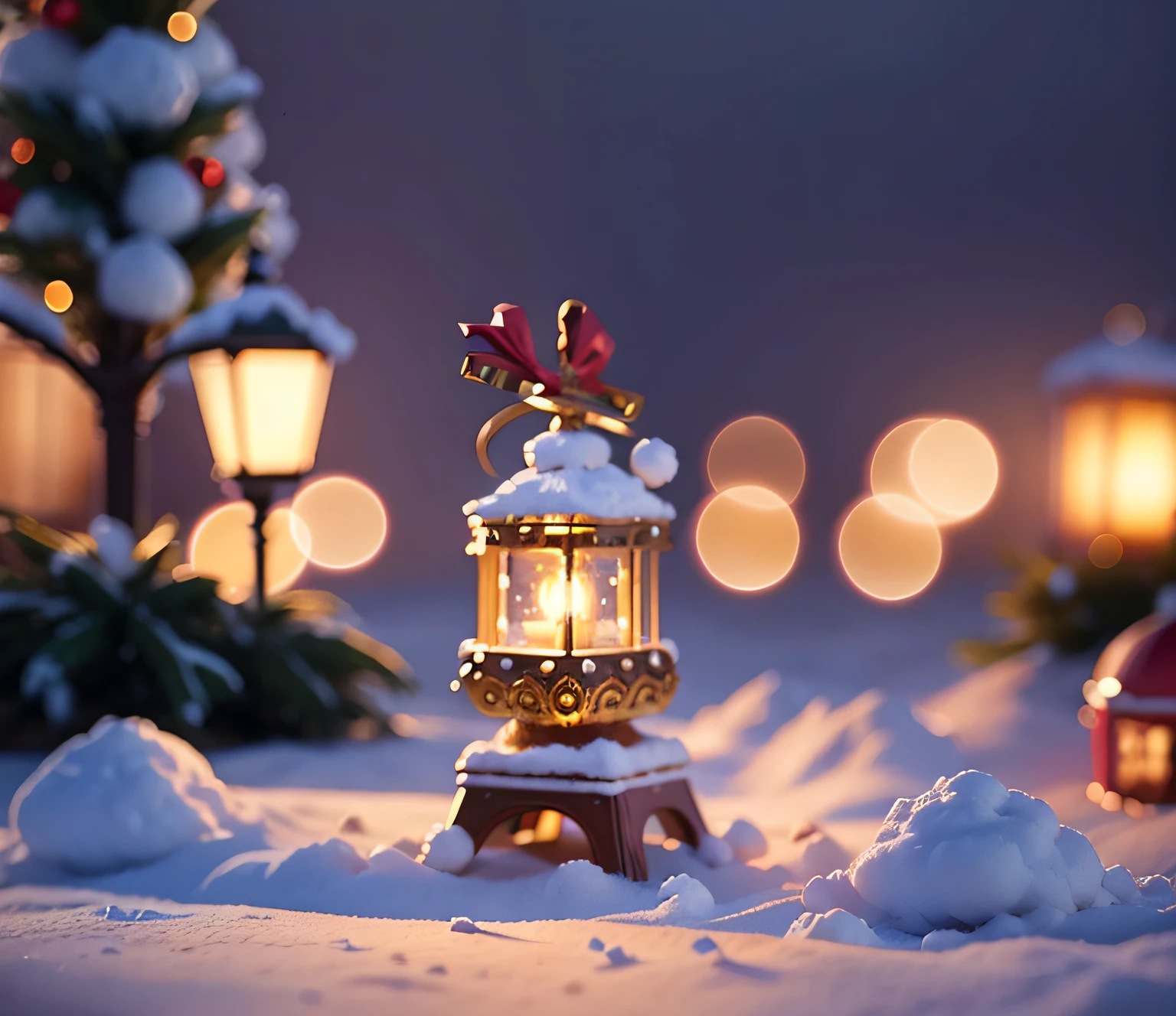 Christmas background，Table ornaments，Night atmosphere，Christmas tree，lamplight，Gift box，Christmas，Reflectors，对称，in a panoramic view，ssee-through，Ray traching，reflective light，depth of fields，closeup cleavage，tmasterpiece，best qualtiy，high detal，high high quality，ccurate， hyper HD， k hd