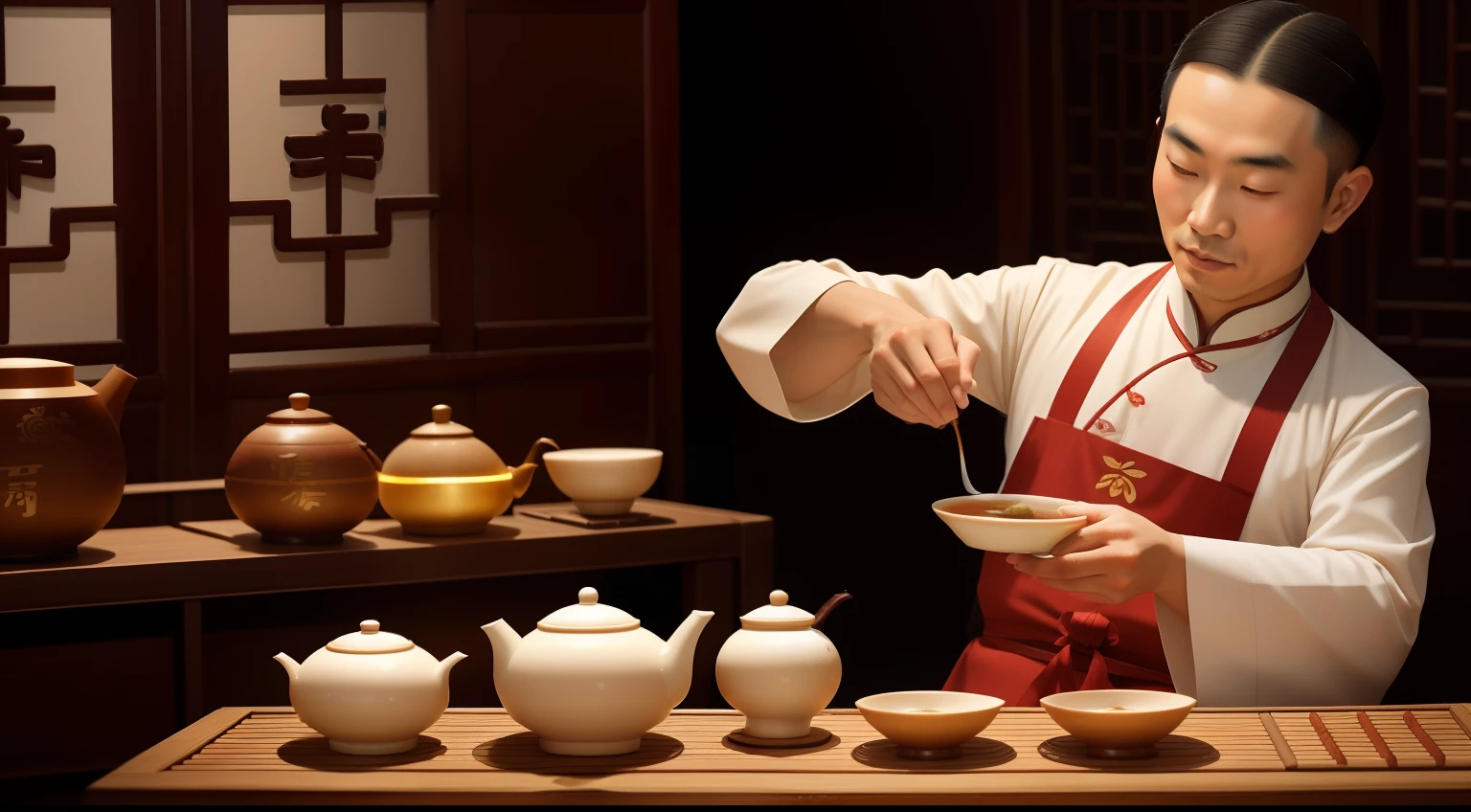 Date: 1939
Country: China
Description: A tea master in Beijing prepares a traditional tea ceremony, pouring fragrant tea into delicate cups with precision. The ritual encapsulates China's enduring appreciation for mindfulness and cultural practices.