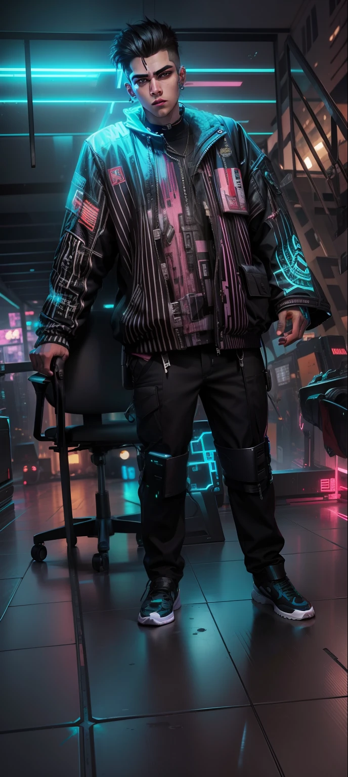 Change background cyberpunk handsome boy realistic face
