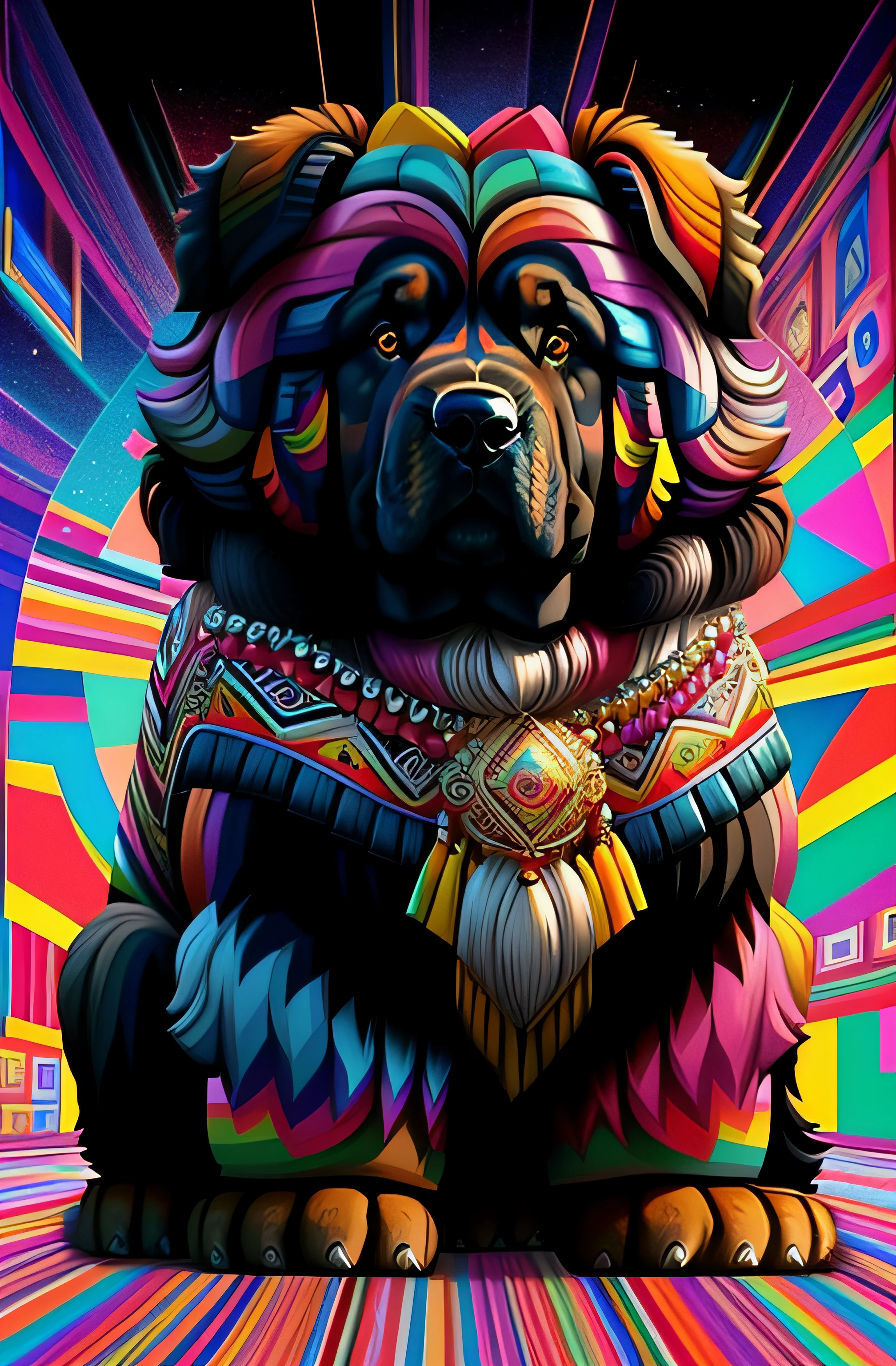 (tibetan mastiff Dog ),(melhor pose),(best angle), (better expression), Eduardo Kobra acolchoamento ,multidimensional geometric wall PORTRAIT, arte, Chibi,
Yang08k, lindo, Colouring,
Primary works, qualidade superior, melhor qualidade, Arte Oficial, Beautiful and Aesthetic, pelos coloridos,