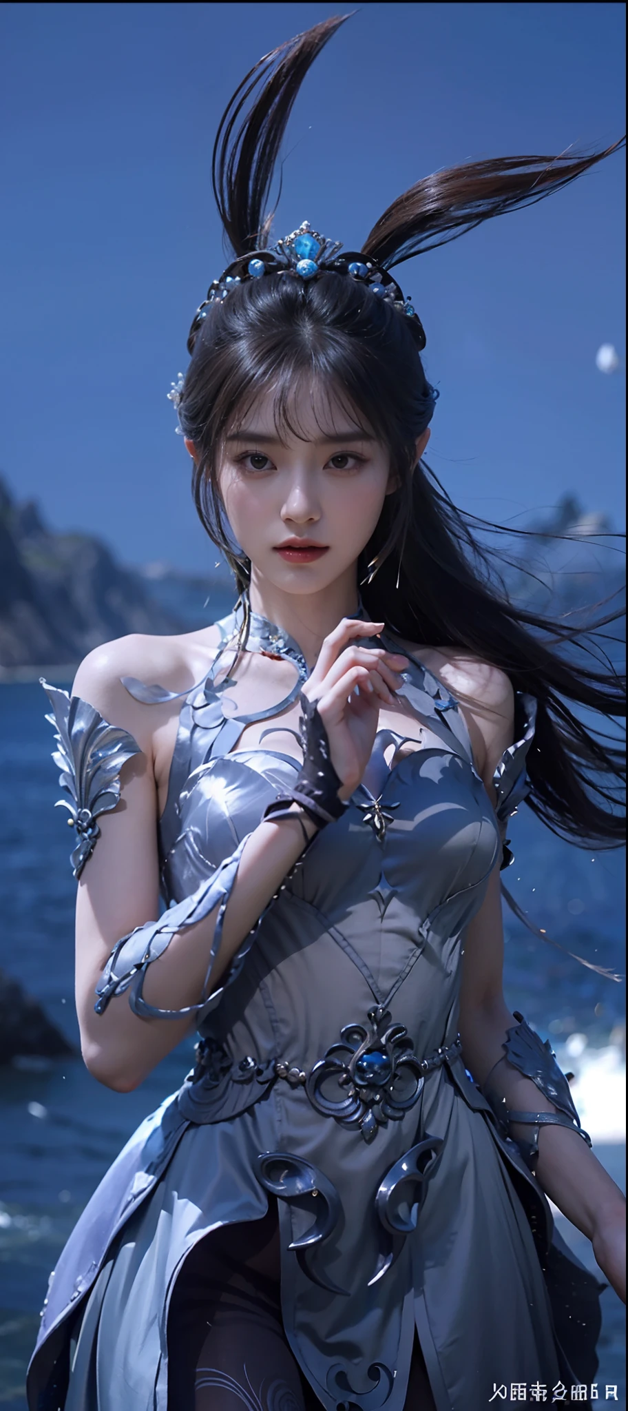 a close up of a woman with a long hair wearing a dress, queen of the sea mu yanling, a beautiful fantasy empress, beautiful and elegant elf queen, full-body xianxia, ((a beautiful fantasy empress)), Game CG, Art germ ; 3d unreal engine, xianxia fantasy, Yun Ling, Lin Qifeng, Zhang Jingna