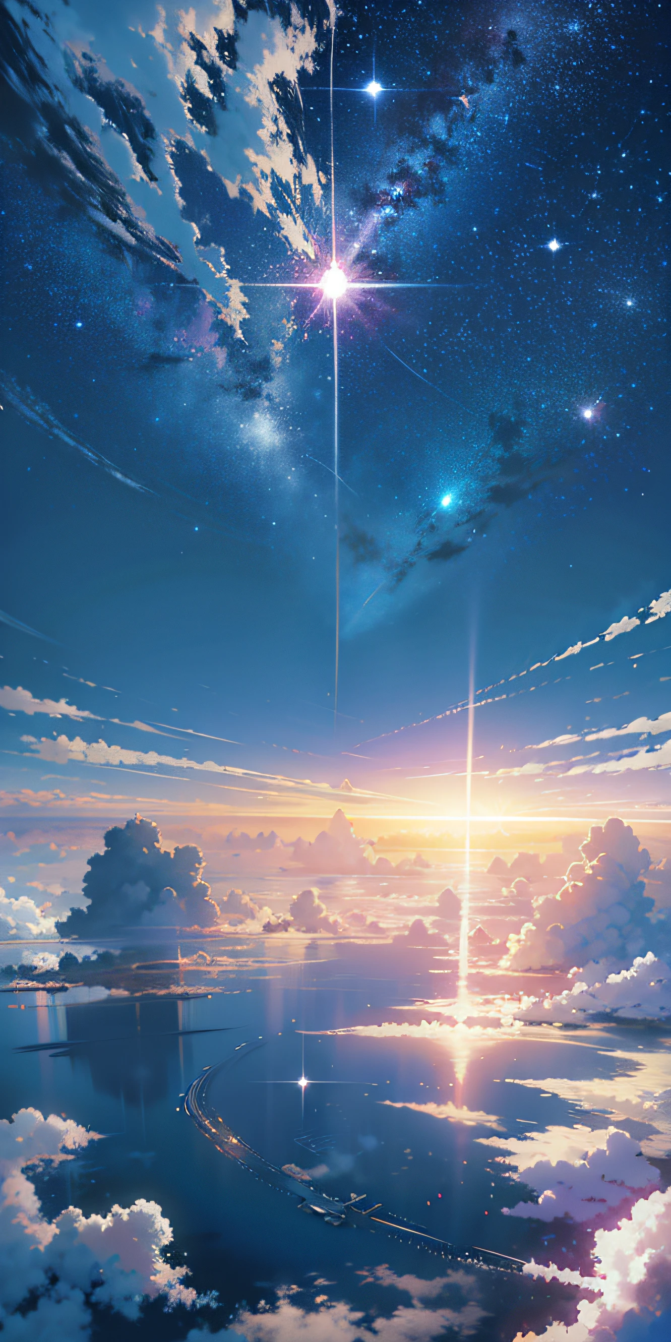 anime, the sky, stars, night, clouds, and a star, cosmic skies. by makoto shinkai, makoto shinkai cyril rolando, makoto shinkai. —h 2160, ( ( makoto shinkai ) ), guweiz and makoto shinkai, makoto shinkai!, by Makoto Shinkai, by makoto shinkai,