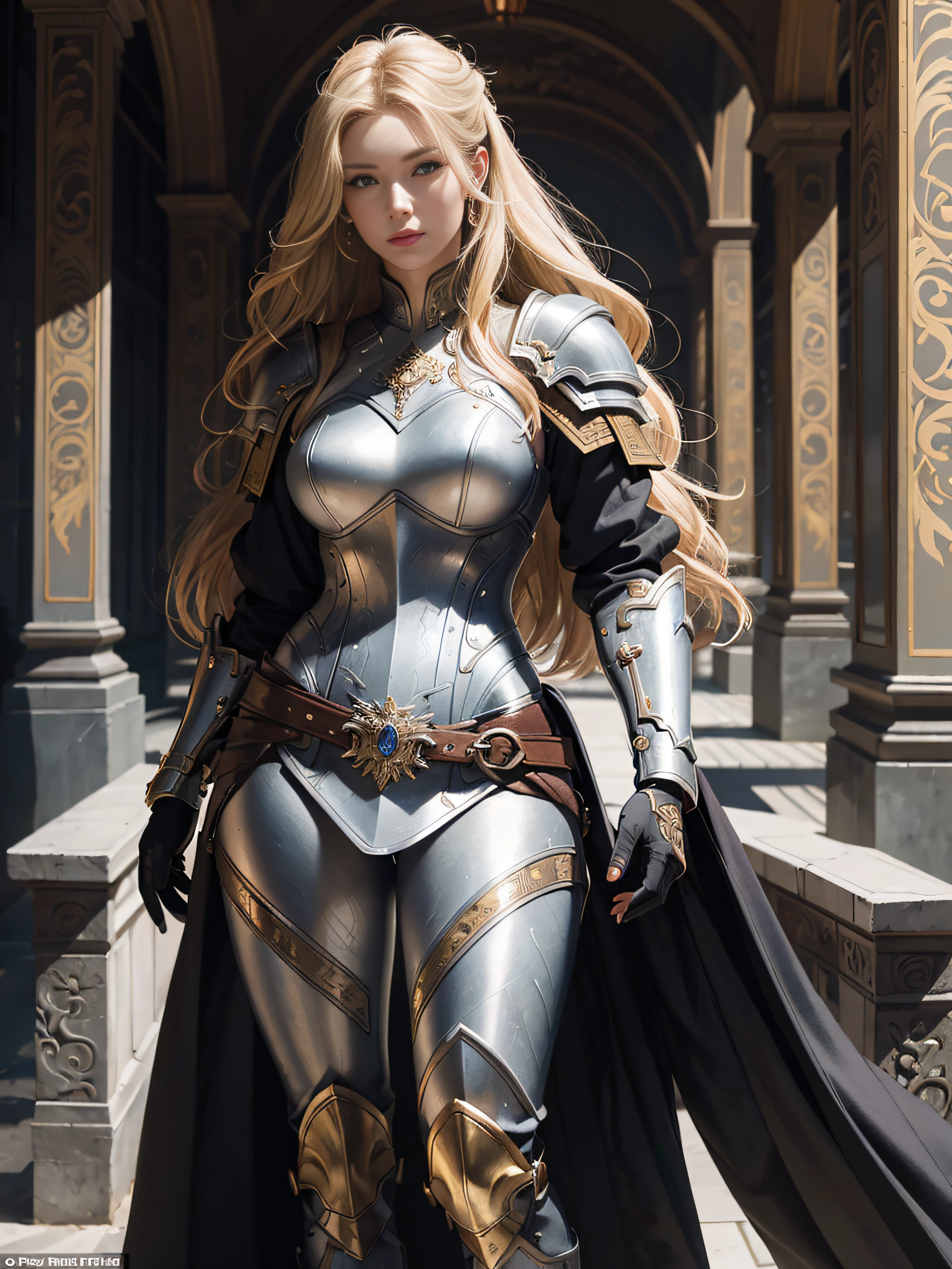 tmasterpiece，A high resolution,Absolutely beautiful，a mature female，European warriors，Fine and detailed eyes and detailed face，Tall and tall，The blonde，She wears armor，Full coverage armor，Armor pants，Armor boots，Show armor iron boots、The armor is rich in color、Exquisite details of the armor、decor，Shogun， allure：（Tall：1.4），haughty，Mature temperament，（Wide buttock：1.4），（Thick thighs：1.4），Majesty，Rich scene detail，In the midst of the war，are standing，action