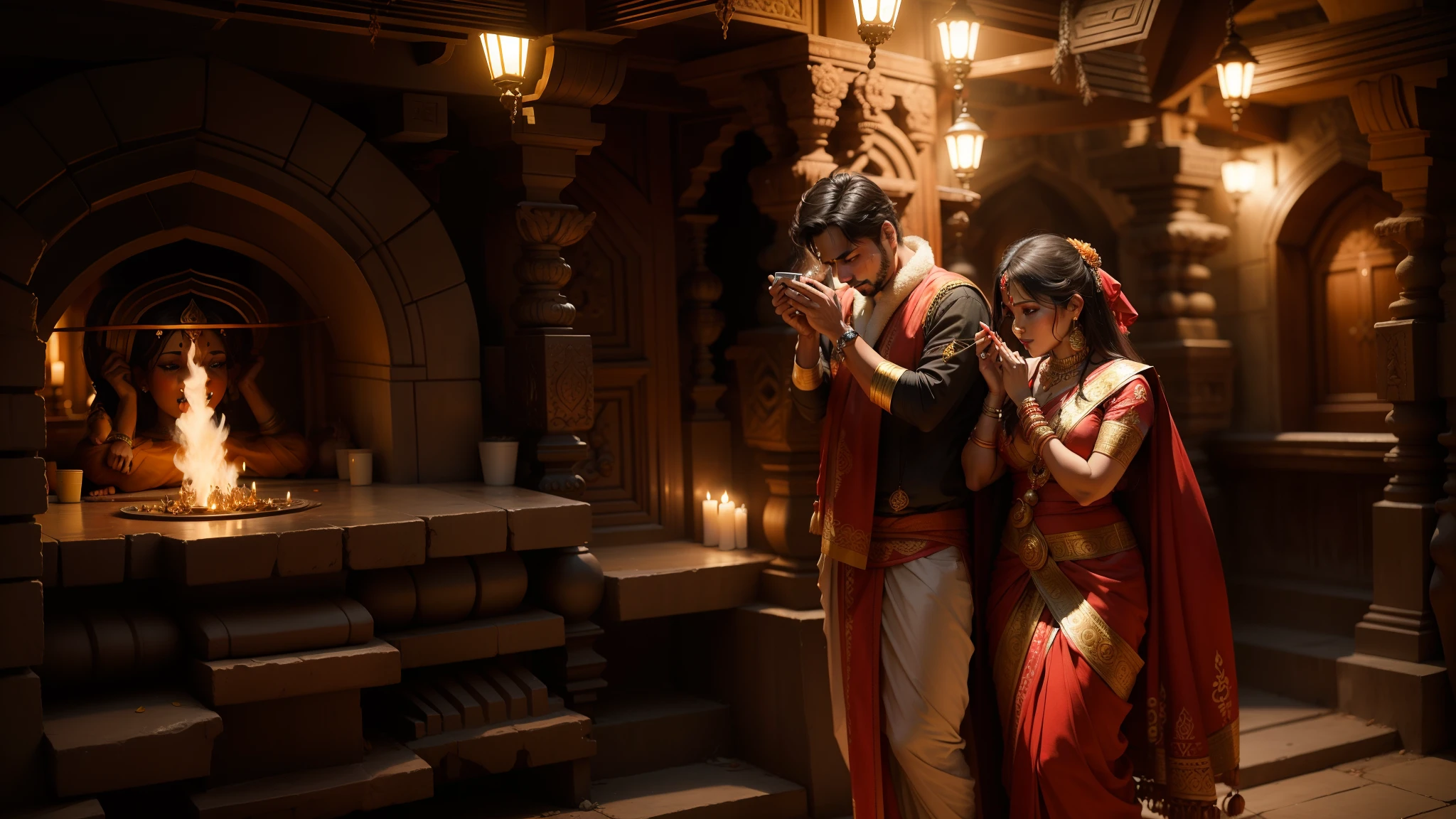 two couples parying to hindu god