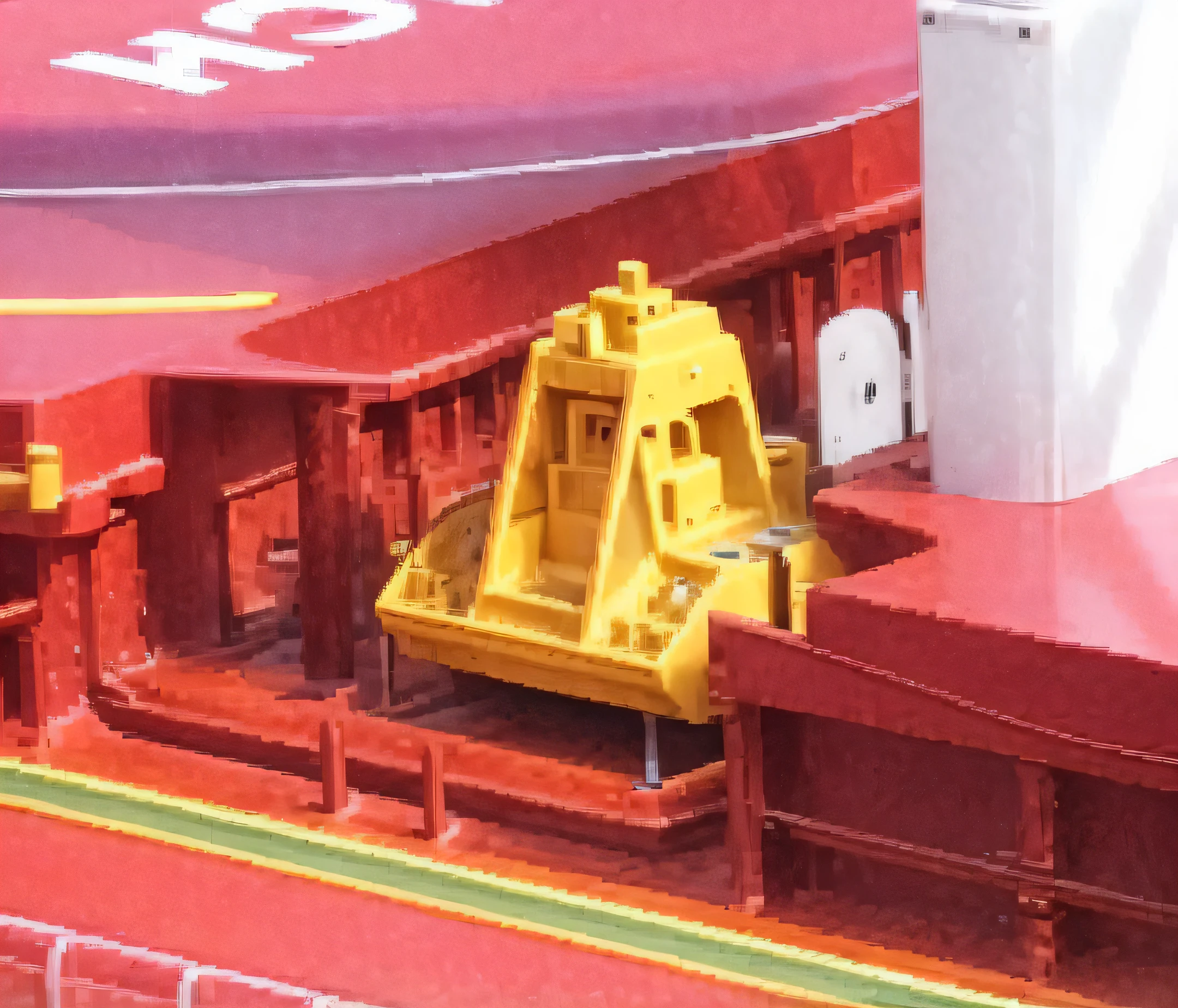 Alavid view of a large ship,There is a yellow grab on it, depth detail, Close-up Shot Shot, detail on scene, mid closeup, on the deck of a ship, very grainy, closeup - view, heavy detail, blurred detail, mini model, microscopic details, very full detail, high definition detail, very sharp details, Interesting details, closeup detailed