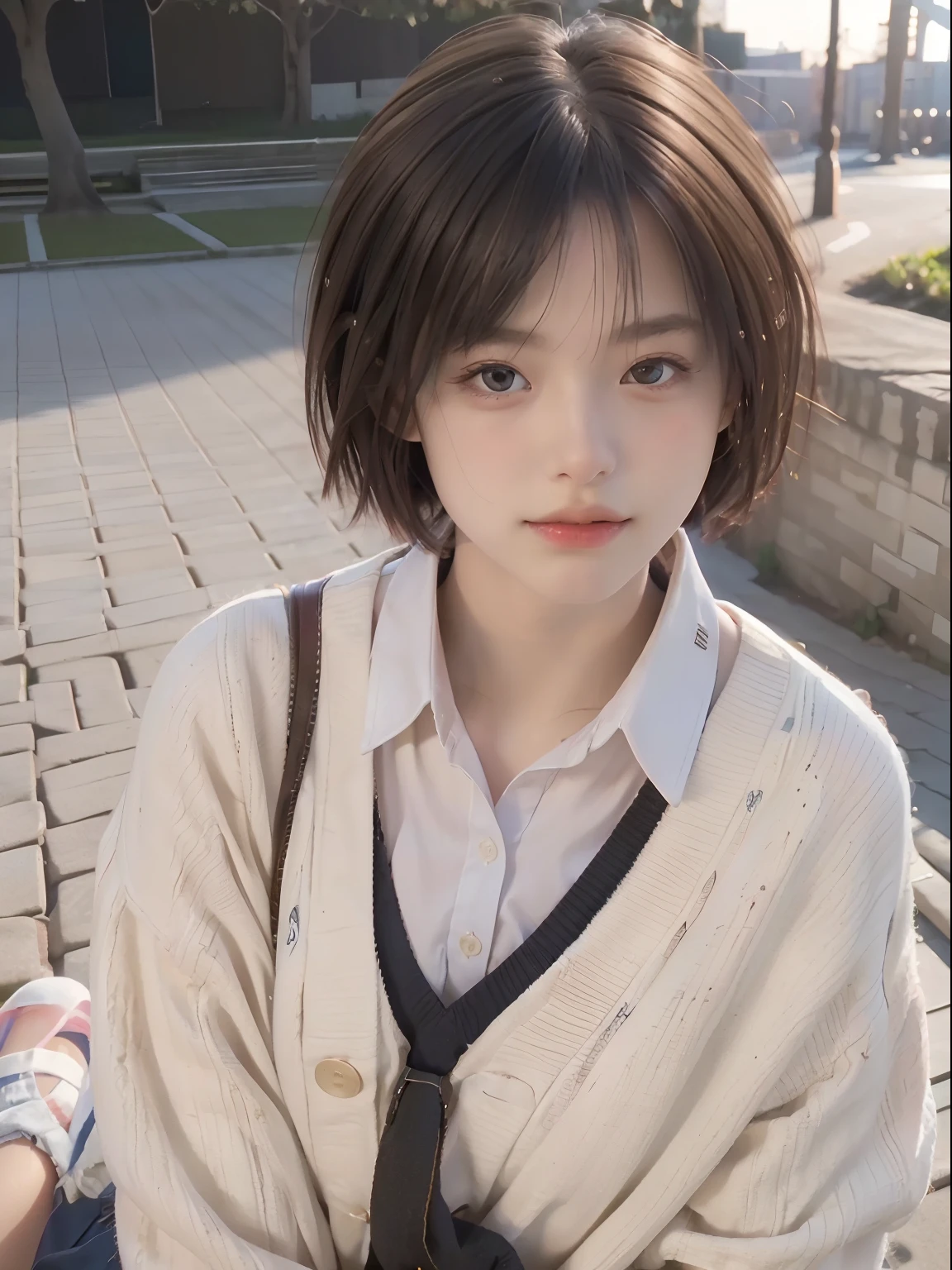 Best quality, Masterpiece, 超A high resolution, (Photorealistic:1.4), RAW photo, 1girll,school uniform, Short hair,, (Masterpiece, Best quality, High quality, A high resolution, Ultra-detailed),