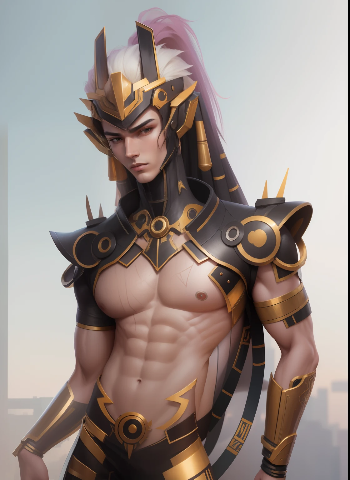 Sculptural model design,Escultura,male people,Handsome,Future tech wind,cyber punk perssonage,musculous,Wu Yifan(Blank background),Egyptian-style color scheme