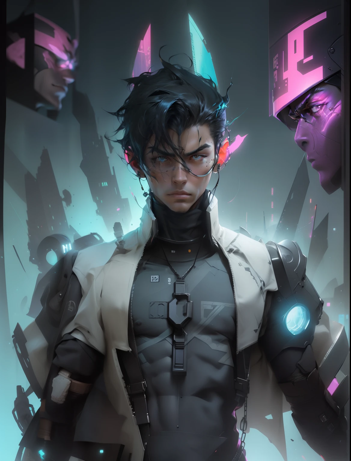 Sculptural model design,Escultura,male people,Handsome,Future tech wind,cyber punk perssonage,musculous,Wu Yifan(Blank background),Egyptian-style color scheme