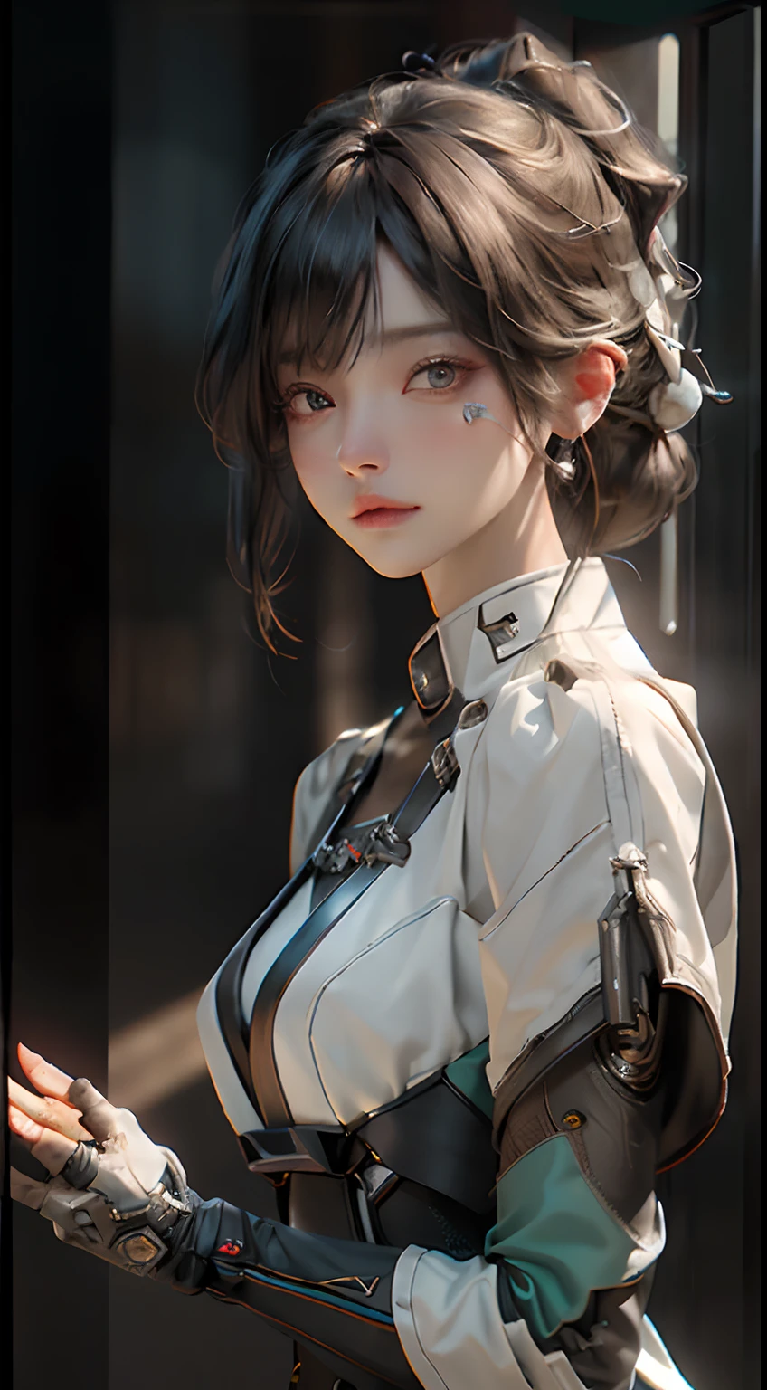 ((Best quality)), ((masterpiece)), (detailed:1.4), 3D, an image of a beautiful cyberpunk female,HDR (High Dynamic Range),Ray Tracing,NVIDIA RTX,Super-Resolution,Unreal 5,Subsurface scattering,PBR Texturing,Post-processing,Anisotropic Filtering,Depth-of-field,Maximum clarity and sharpness,Multi-layered textures,Albedo and Specular maps,Surface shading,Accurate simulation of light-material interaction,Perfect proportions,Octane Render,Two-tone lighting,Wide aperture,Low ISO,White balance,Rule of thirds,8K RAW,