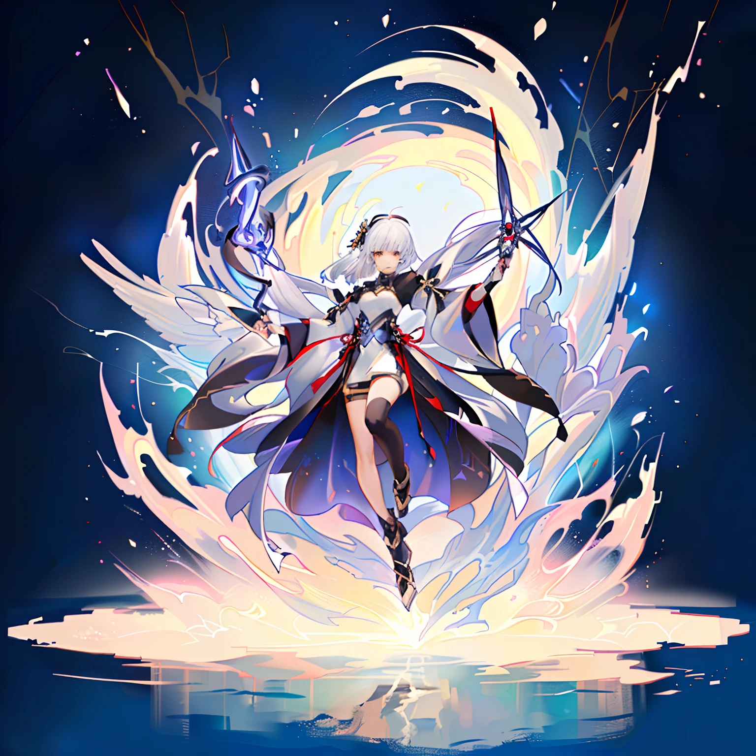 anime girl with white hair and black dress holding a sword, white-haired god, From Arknights, author:Shitao, Ayaka Genshin impact, Beautiful anime artwork, trending on artstation pixiv, Detailed key anime art, Detailed anime artwork, by Yang J, Anime fantasy illustration, Anime fantasy artwork, Anime epic artwork