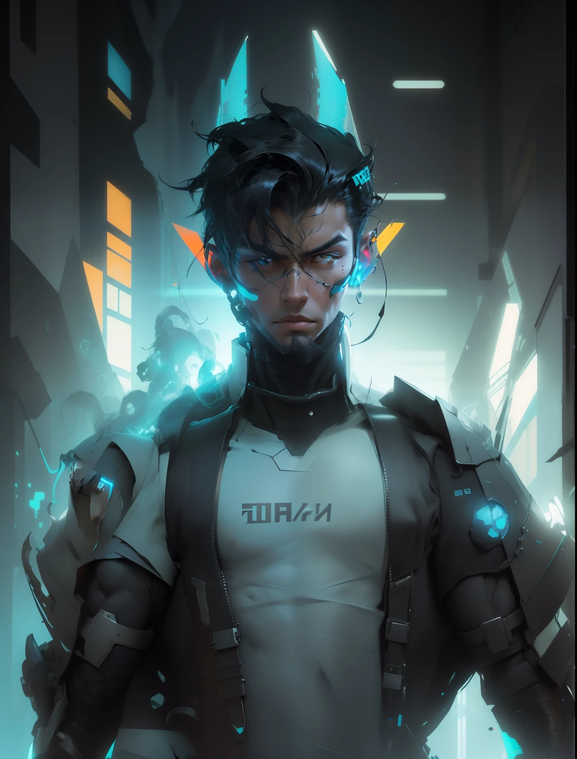 Sculptural model design,Escultura,male people,Handsome,Future tech wind,cyber punk perssonage,musculous,Wu Yifan(Blank background),Egyptian-style color scheme