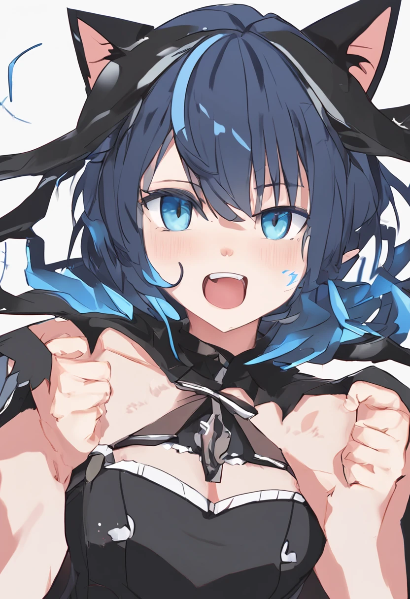 1girl,solo,super detailed skin,shiny skin,smile face,eyelashes,blue hair,hair over one eye,side ponytail,large breasts,sideboob,fishnet bodysuit ,ninja clothes,v over eye,simple background ,standing,masterpiece,best quality,ultra detailed,high resolution,sharp focus,depth of field