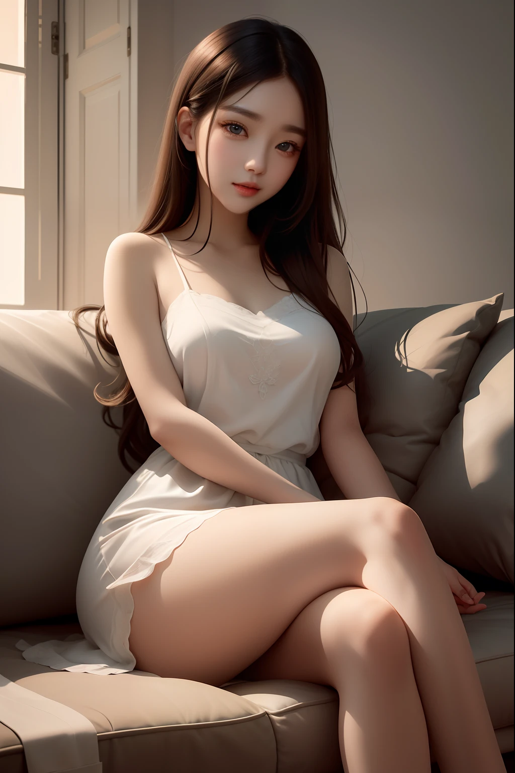 In the realistic painting style,On the sofa sat a beautiful girl,Her face presents a delicate and accurate depiction of details。Her facial features are regular and powerful,The eyebrow shape is clear and elegant,Bend slightly upwards,Demonstrates confidence and femininity。Her eyes were bright and spirited,The pupils reveal a subtle luster,The treatment of eyeball shadows makes the depth more prominent。Long eyelashes are thick and curled,It adds to the charm of her eyes。
Her skin is smooth and delicate,The painter makes use of appropriate shadows and highlights,Reveals the texture and radiance of the skin。Cheeks slightly raised,Presents a healthy and vibrant atmosphere。Her lips were rosy and plump,slightly opening ey,As if to say some elegant and moving words。
Her delicate and three-dimensional drawing technique brings her facial expressions to life,Subtle muscle texture and subtle wrinkles reveal youthful and mature qualities。The lines of her face are soft and smooth,Show her tenderness and confidence。
The entire face is filled with subtle light and dark changes and color gradations,This allows the viewer to feel the authenticity and beauty of the girl's face up close。