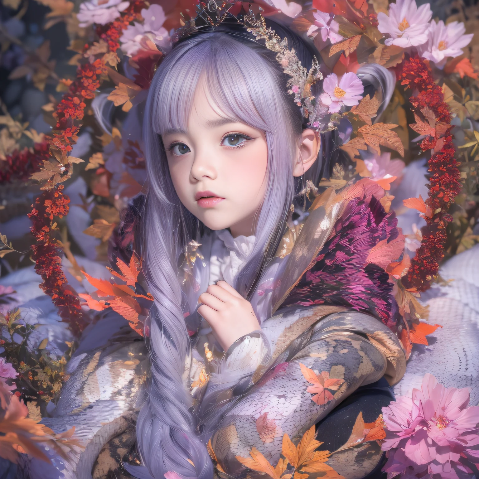 32K(tmasterpiece,k hd,hyper HD,32K),Long flowing black hair,Autumn pond ,Blue and white python protector (realisticlying:1.4),Carp pattern red robe,Purple-pink tiara,Petals flutter,The background is pure,Hold your head high,Be proud,The nostrils look at people, A high resolution, the detail, RAW photogr, Sharp Re, Nikon D850 Film Stock Photo by Jefferies Lee 4 Kodak Portra 400 Camera F1.6 shots, Rich colors, ultra-realistic vivid textures, Dramatic lighting, Unreal Engine Art Station Trend, cinestir 800,Hold your head high,Be proud,The nostrils look at people