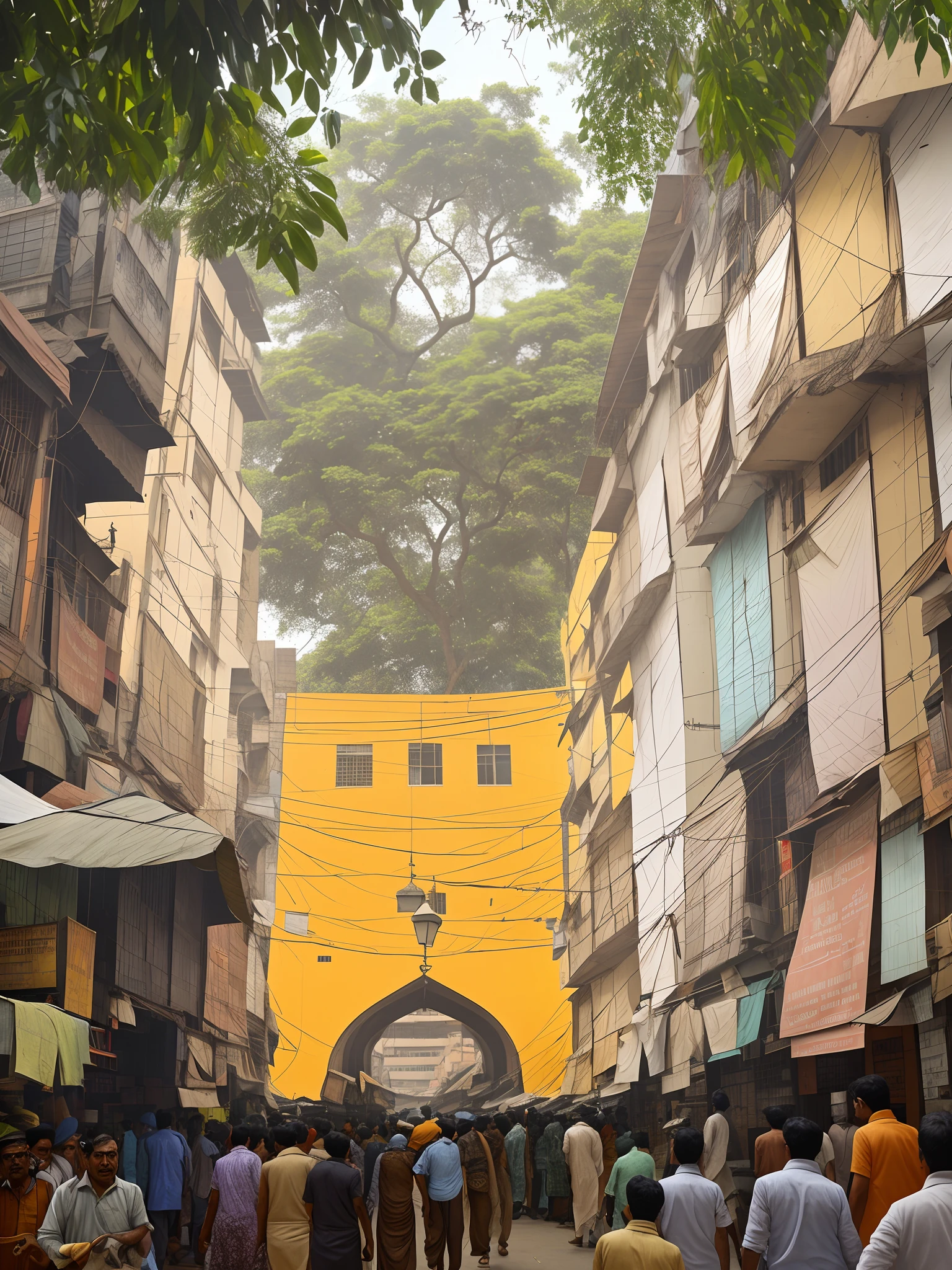 there are many people walking in a crowded street in a city, the vibrant echoes of the market, by Saurabh Jethani, seen from outside, in a city with a rich history, streets of calcutta, 3 4 5 3 1, streets of mumbai, sf, by Sardar Sobha Singh, by Joseph Severn, street market, view from ground level