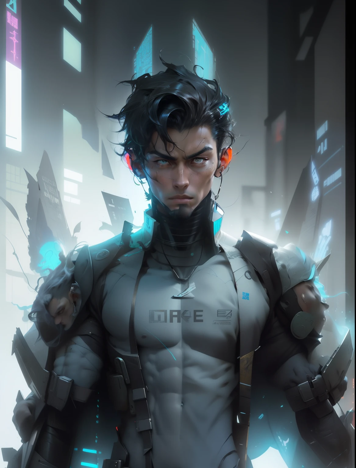 Sculptural model design,Escultura,male people,Handsome,Future tech wind,cyber punk perssonage,musculous,Wu Yifan(Blank background),Egyptian-style color scheme