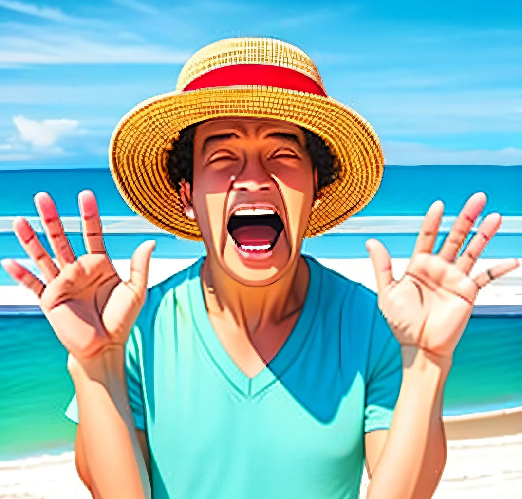 1man,seaside,hat