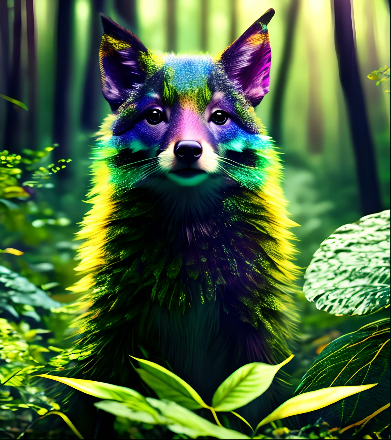 Close up of beautiful girl glowing in forest, 3D digital art 4K, digital art animal photo, digital artwork 4 K, holographic creatures, 4K highly detailed digital art, 8K high quality detail art, 4K detailed digital art, 8 K ultra realistic animals, digital art 4K, digital art 4 K, detailed digital 3d art