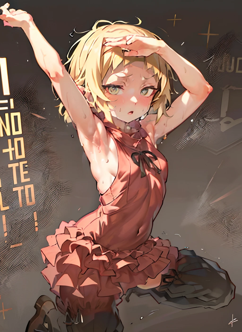 high-detailed, 1 girl, full body, shinobuLo, ((presenting armpit, arm up, sweating armpit, opened clothes))