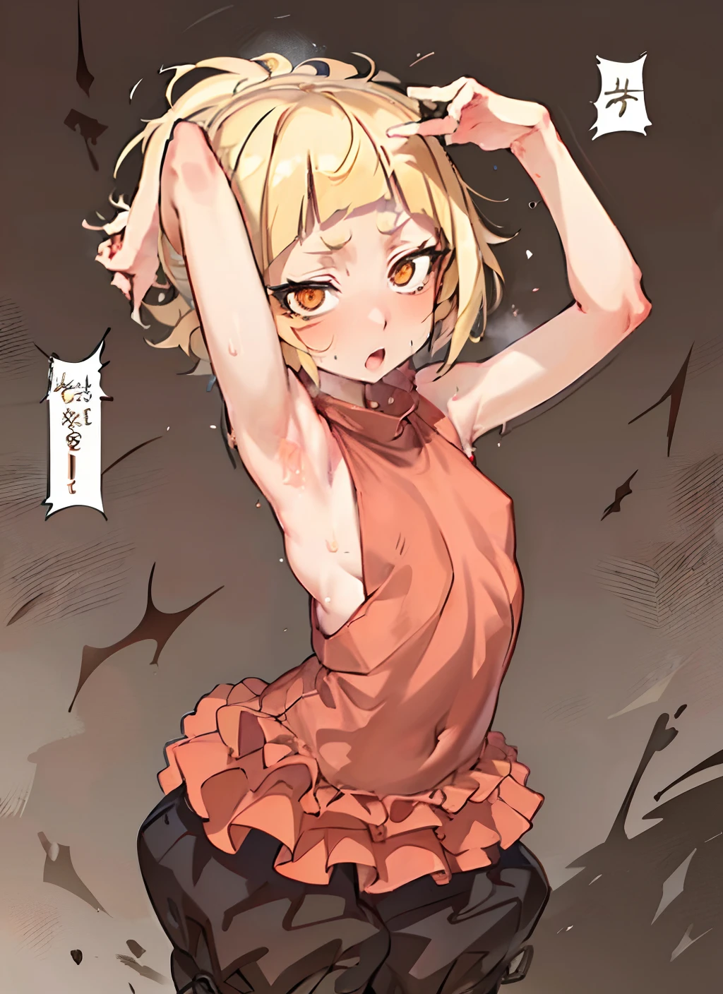 high-detailed, 1 girl, full body, shinobuLo, ((presenting armpit, arm up, sweating armpit, opened clothes))