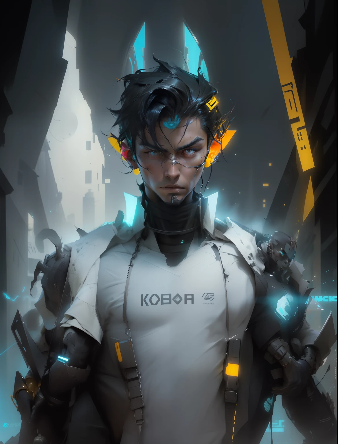 Sculptural model design,Escultura,male people,Handsome,Future tech wind,cyber punk perssonage,musculous,Wu Yifan(Blank background),Egyptian-style color scheme