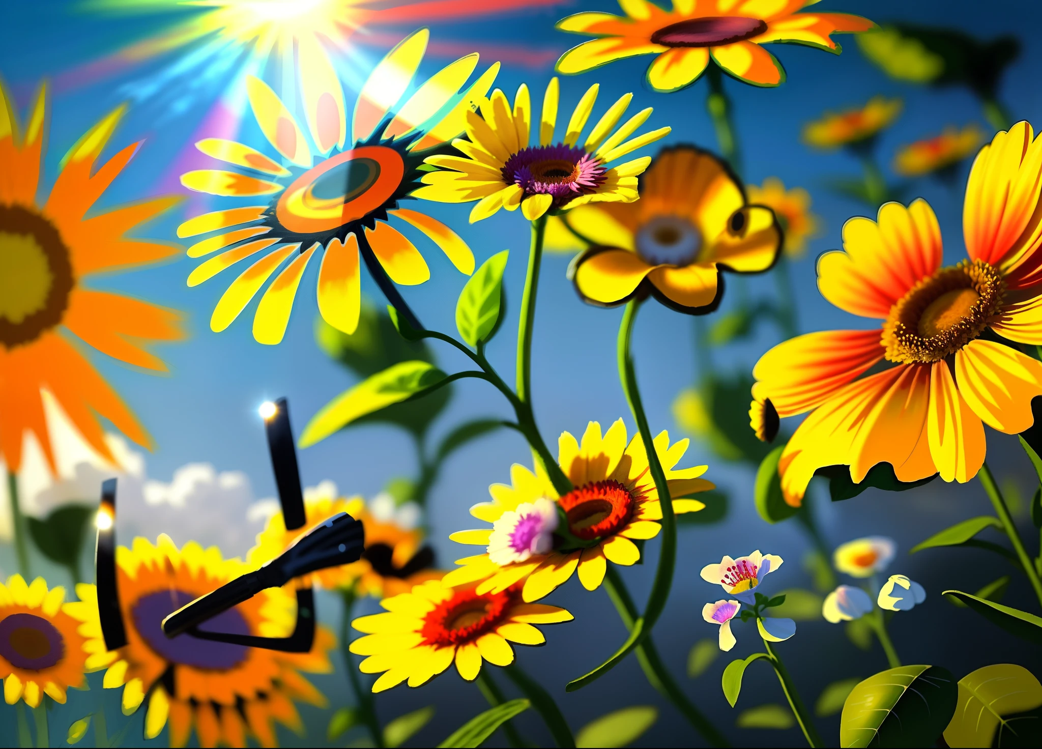 Best quality, Masterpiece, Sunshine, Many colorful flowers, Nature,
