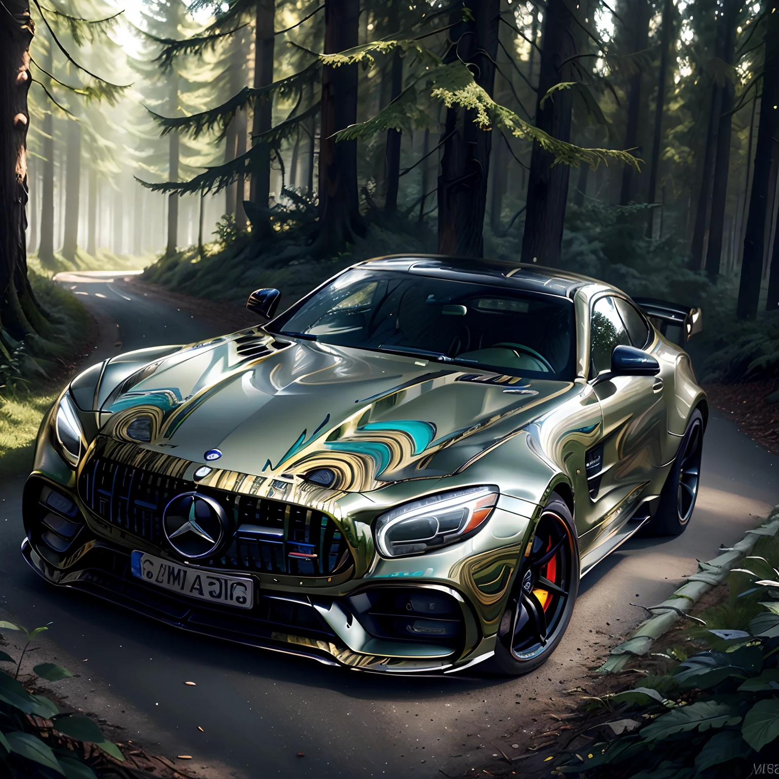 MarblingAI Mercedes-Benz AMG gtr in forest