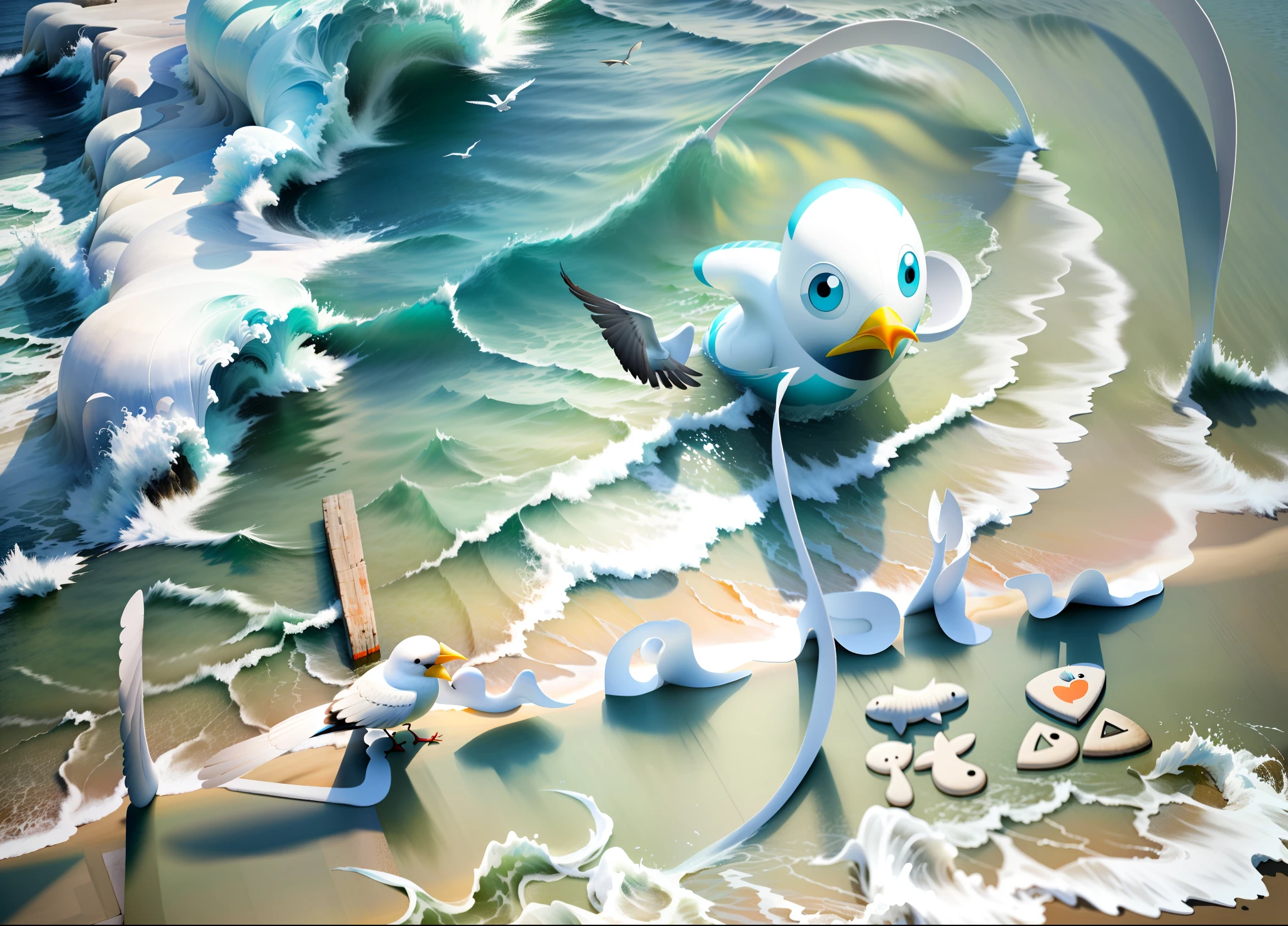 Best quality, Masterpiece, ,the sea,White waves, bird's eyes view,simplebackground