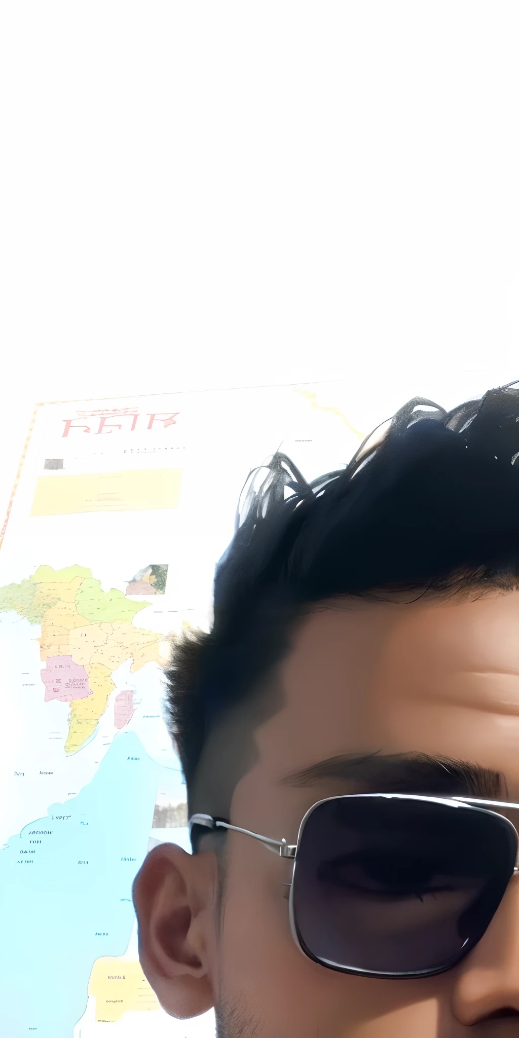 arafed man wearing sunglasses and a pink shirt standing in front of a map, jayison devadas, ayan nag, vinayak, with accurate face, vastayan, with sunglass, nivanh chanthara, jayison devadas style, indian, front profile!!!!, selfie photo, around 1 9 years old, mohamed chahin, 2 7 years old