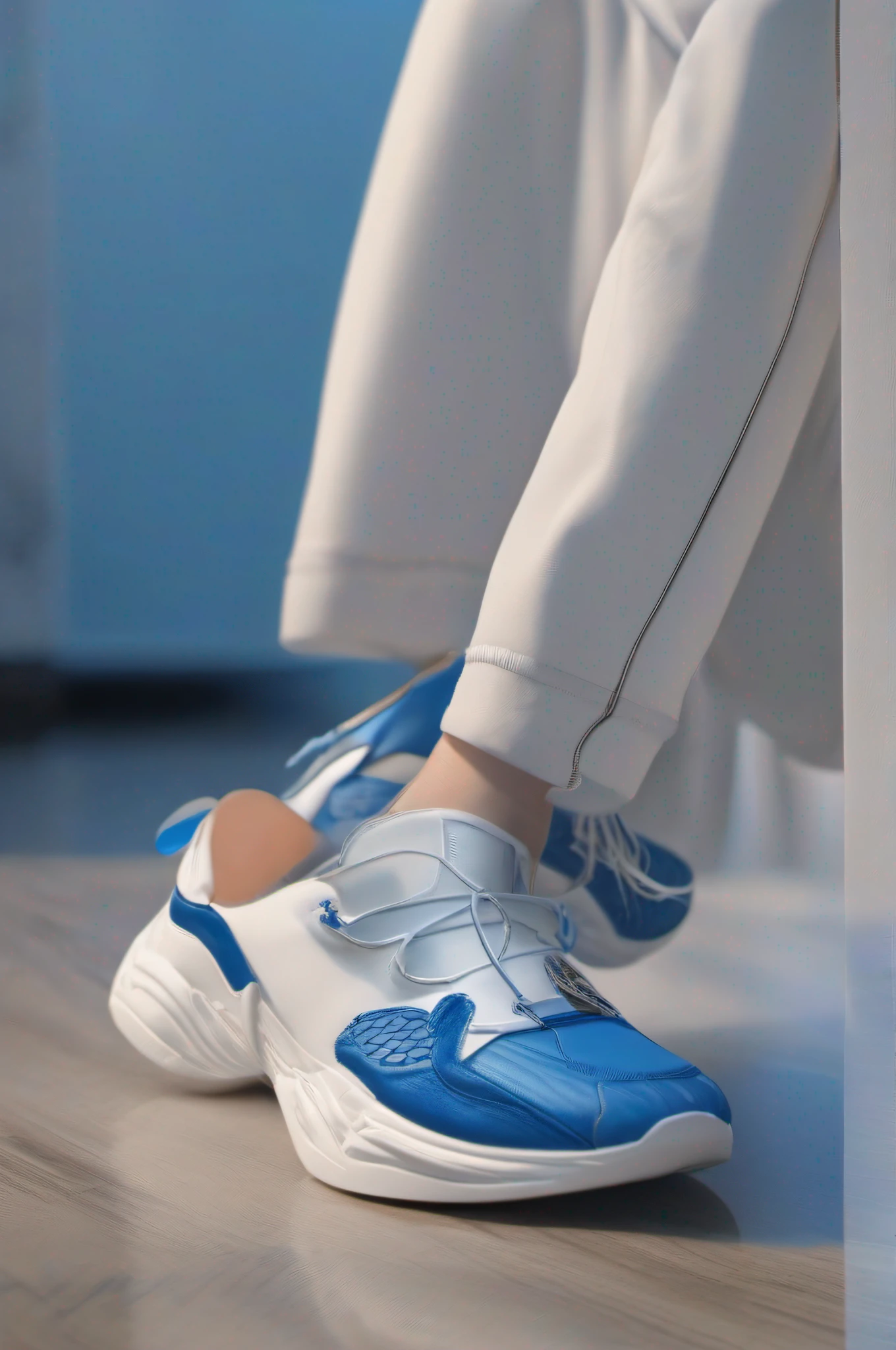 Zhongbang blue sneakers，Single item，No characters，Exhibited，Realiy，A high resolution，blue white colors