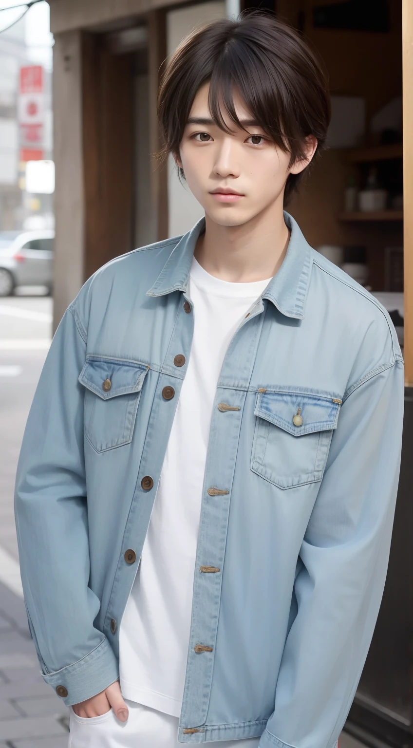 Japan 20-year-old man、Relaxed street-style hairstyle hairstyle to match the casual look of spring/summer season。Hair cut in a messy textured style、Bangs should fall on the forehead