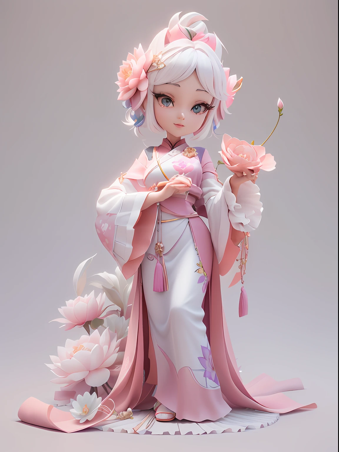 k hd，Hand detail，detail in face，lotus flower, 3 d render stylized, cute 3 d render, Stylized anime, stylized 3d render, anime styled 3d, Cute detailed digital art, lovely digital painting, render of a cute 3d anime girl, character design contest winner, stylized as a 3d render, Stylized 3 D