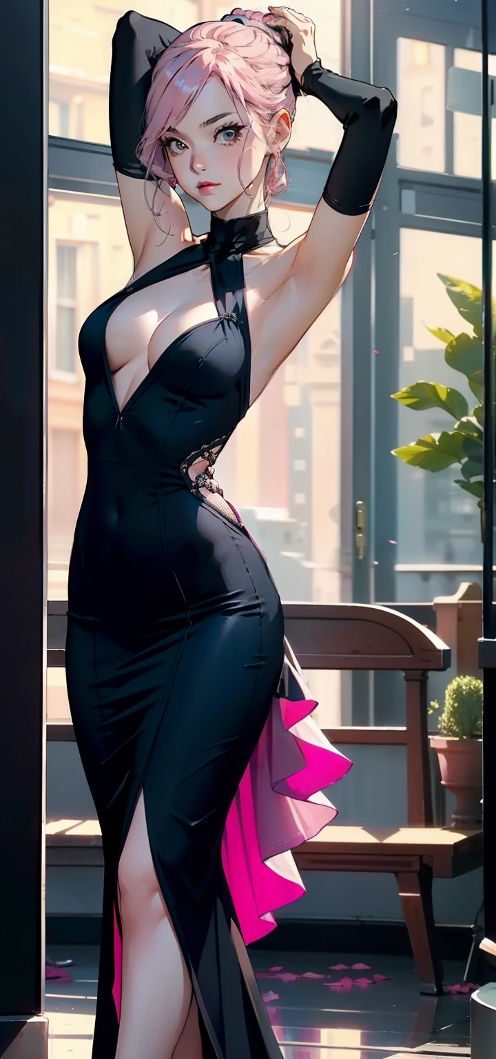 discreet dress, discreet, dancer, ballerina, pink hair, black discreet dress