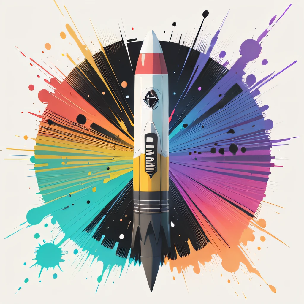 vectorial art, Color graffiti illustration, rockets, are in the center, Bright colors, Paint splashes and stains, Adobe illustrator, High detail, white backgrounid