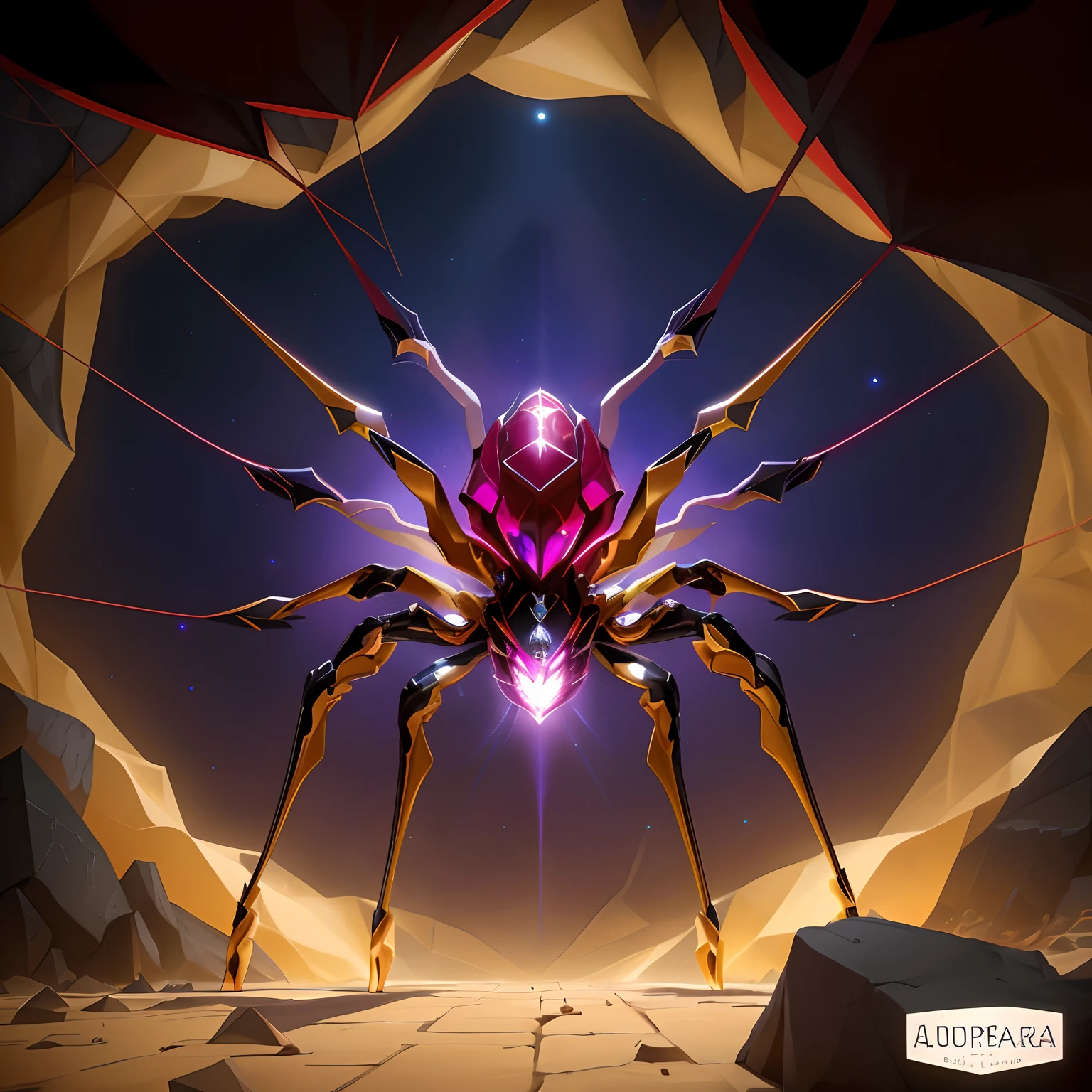 arte estilo anime de uma aranha gigante com um rosto brilhante, Ruby red bright core on armor, rsrs, arte conceitual oficial, arte detalhada do jogo, arte lowpoly cor super detalhada, arte conceitual luminescente, space insect android, 8 K HD WallpaperArtefato jpeg, 8k hd wallpaperjpeg artefato, amazing space creature 4 k, arte conceitual estilizada